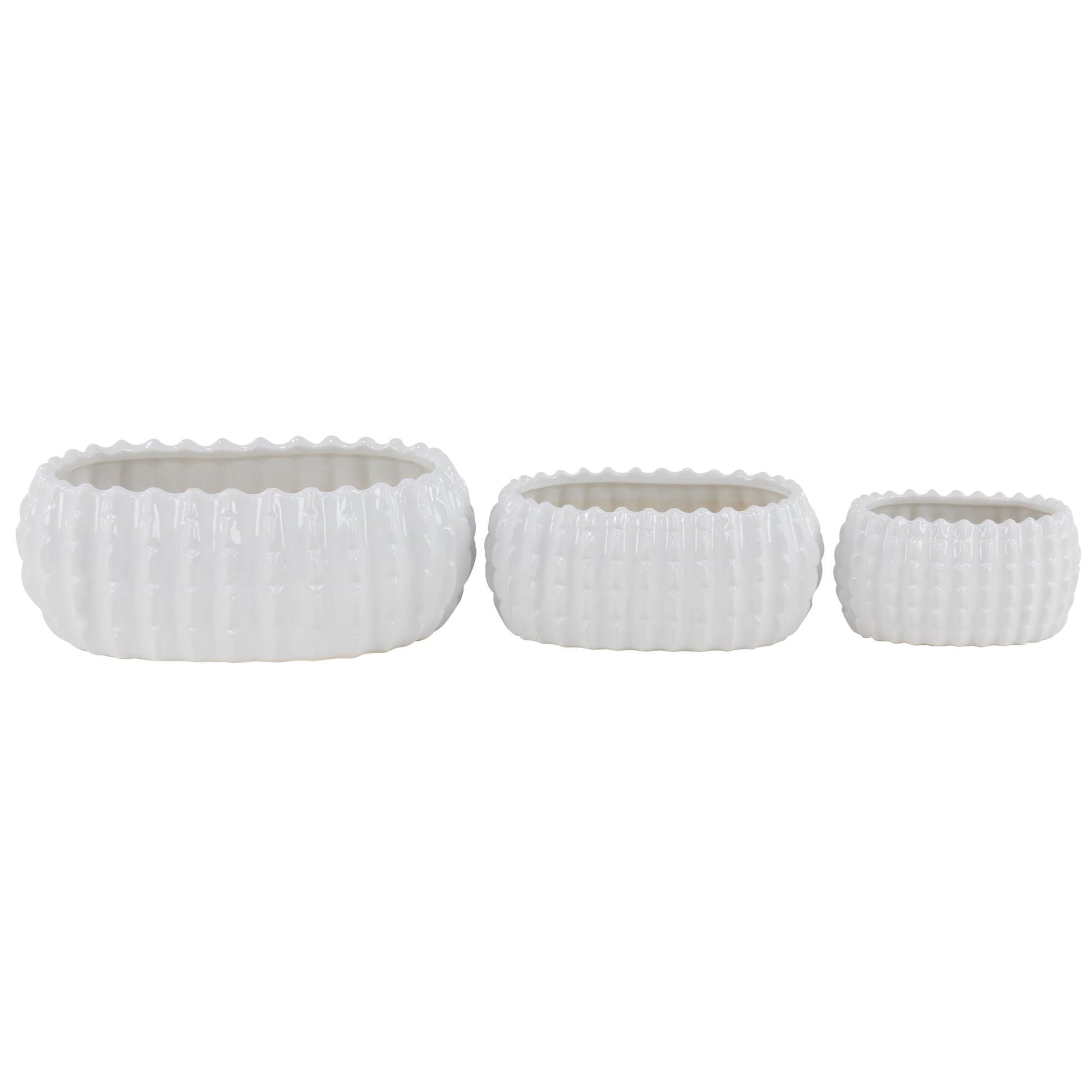 Set of 3 White Ceramic Indoor Outdoor Planter