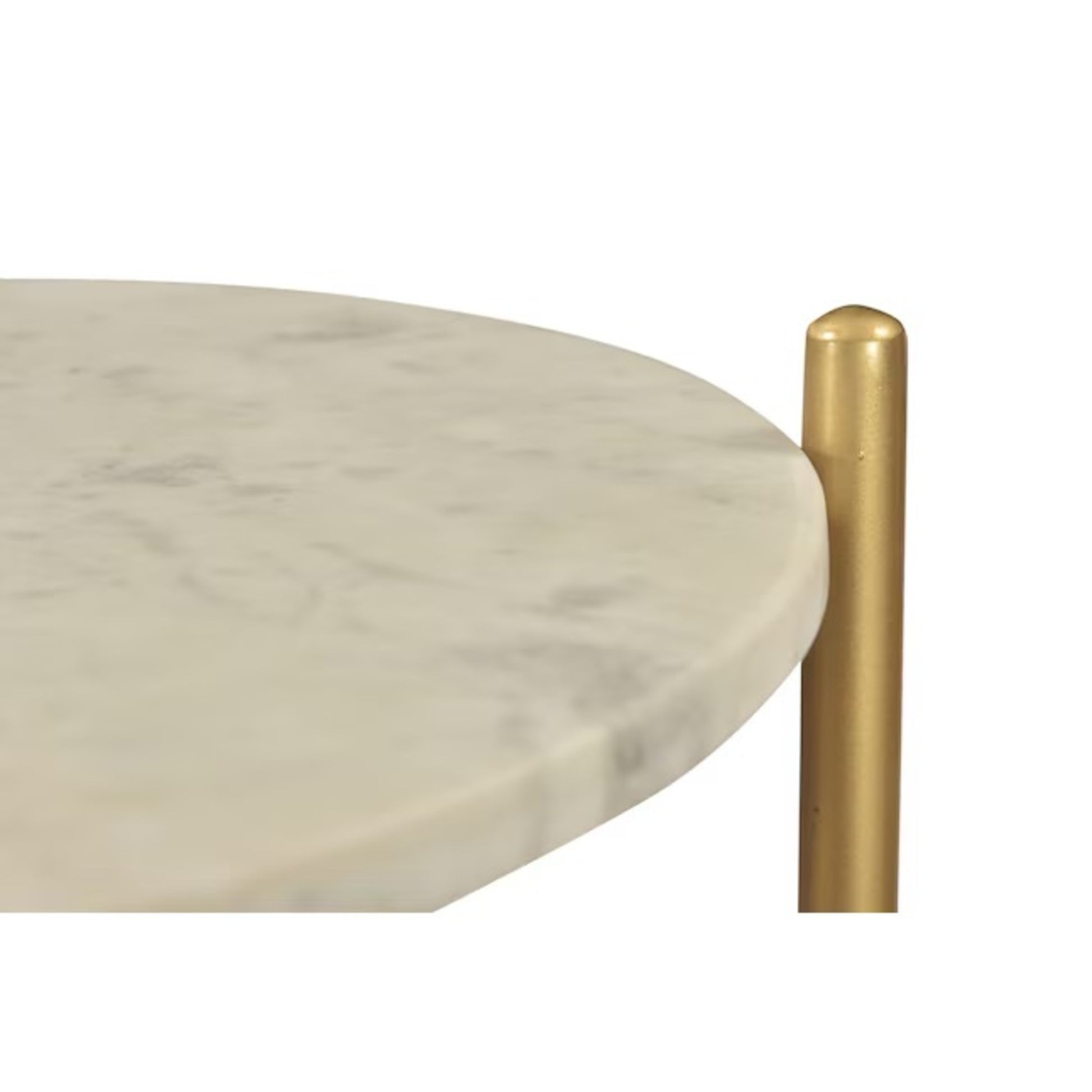 White Marble 2 Shelf Side End Accent Table with Brushed Brass Legs