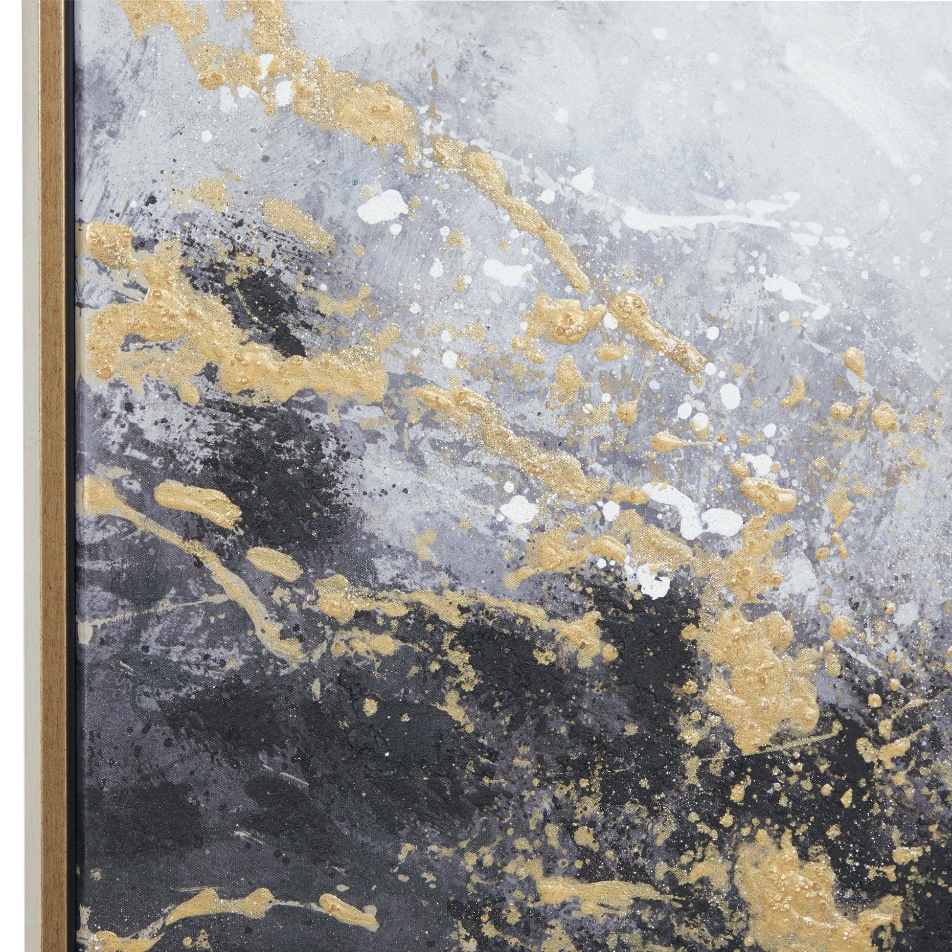 Geode Black Canvas Abstract Living Room Framed Wall Art with Gold Foil Accents