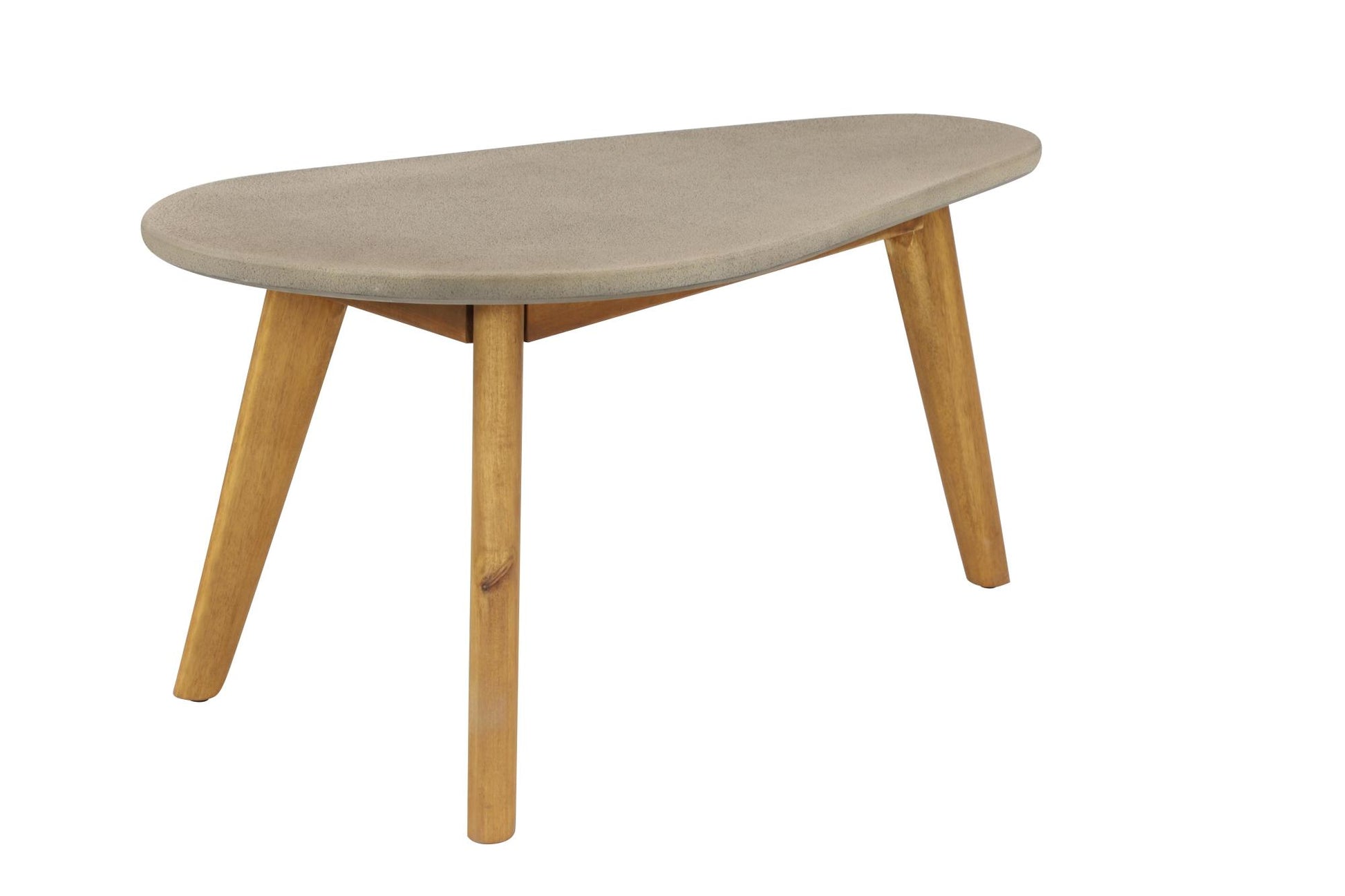 Gray Cement Stone Concrete Inspired Angled Oval End Table Outdoor Accent Table with Tapered Wood Legs