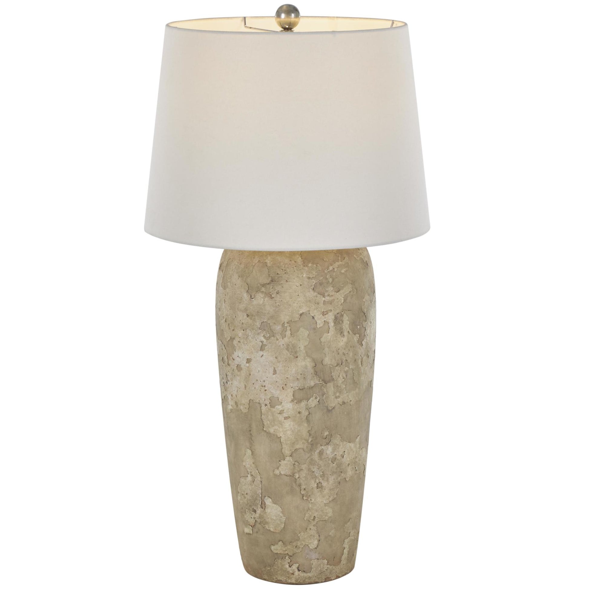 Ceramic Tall Distressed Antique Style Textured Room Table Lamp with Cream Linen Shade 17" x 17" x 35"