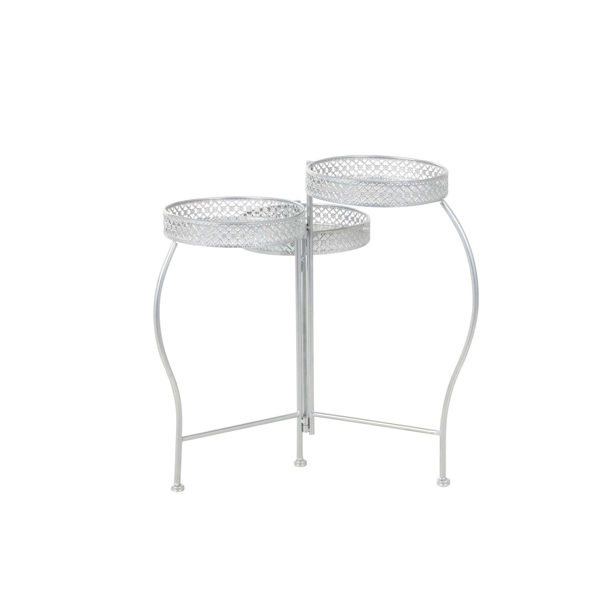 Metal Curved Folding 3 Tier Indoor Outdoor Plantstand with Floral and Scroll Patterns