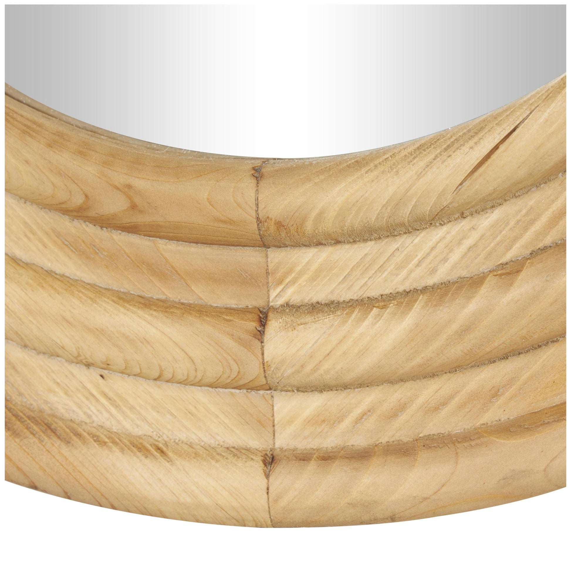 Wooden Ribbed Oval Room Wall Mirror with Brown Accents