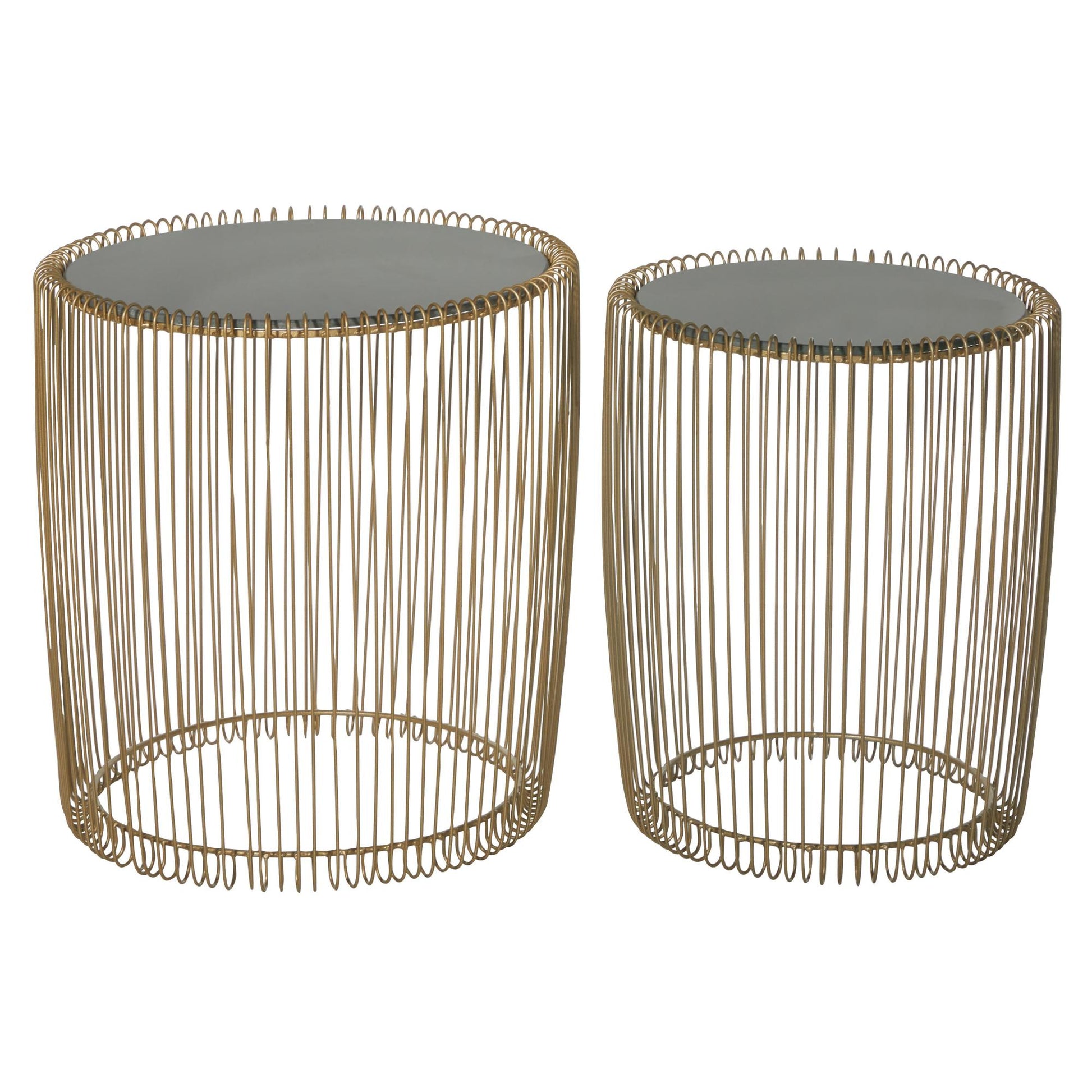 Set of 2 Gold Metal Side End Accent Table with Shaded Glass Top