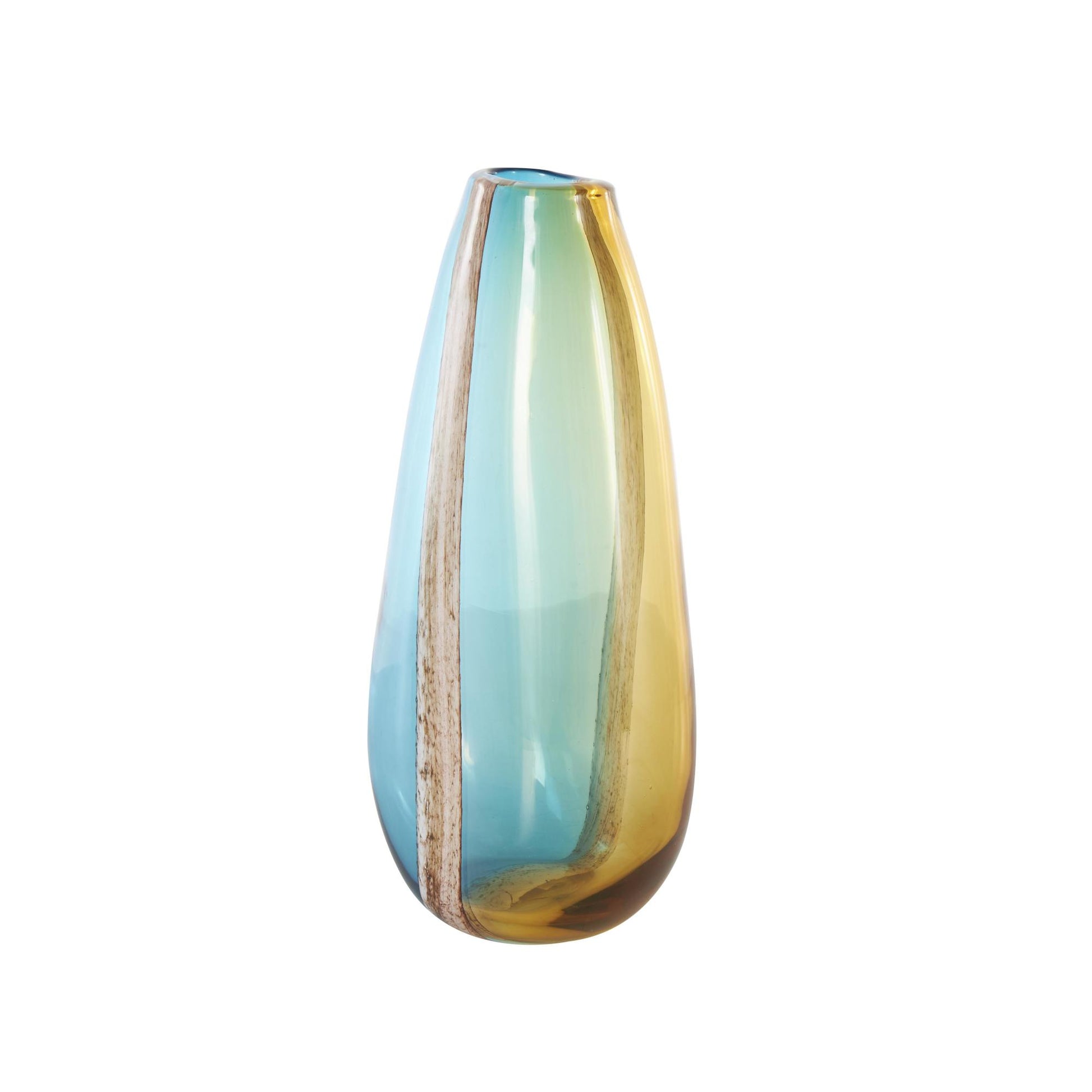 Multi Colored Glass Ombre Decorative Vase with Brown Textured Stripe Details