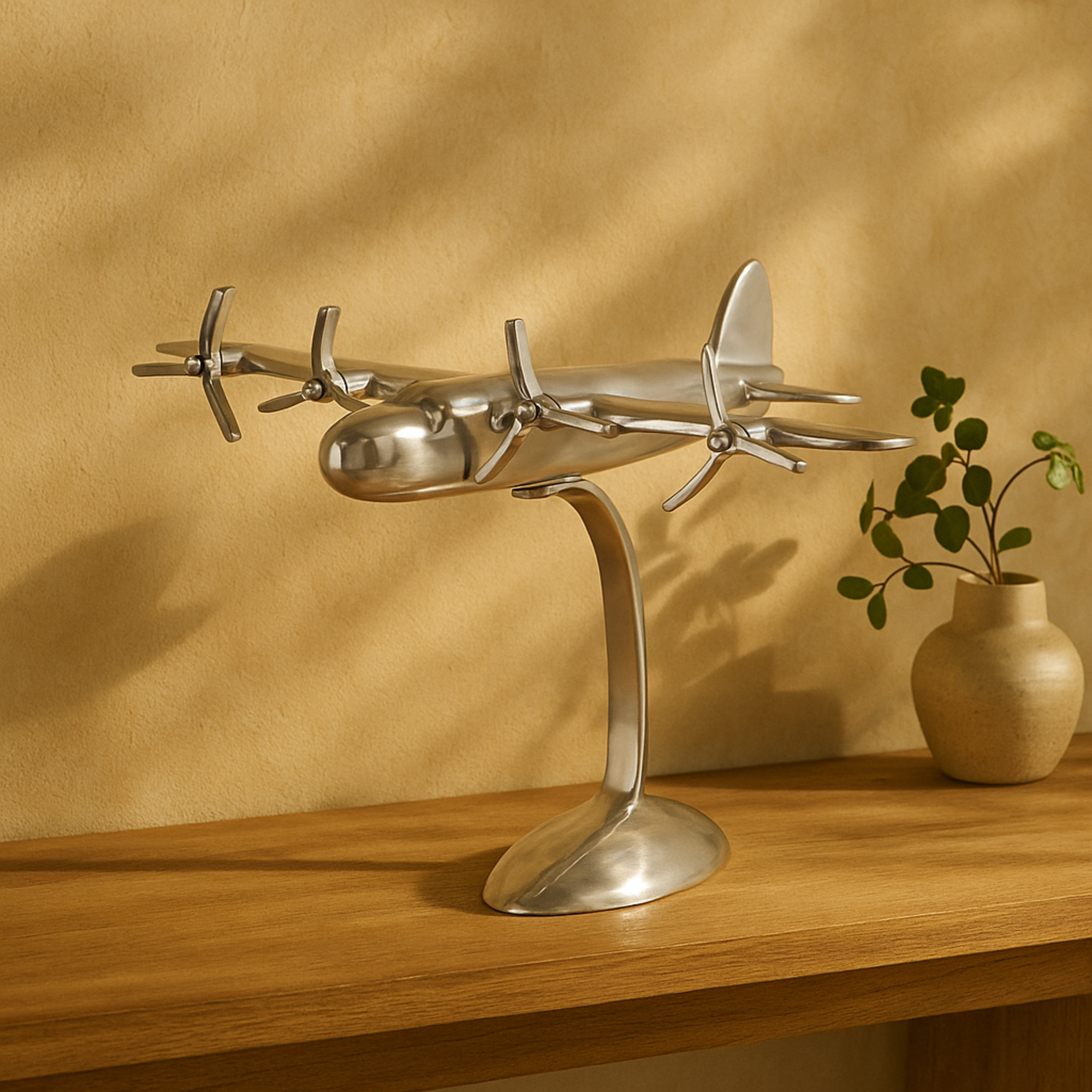 Airplane Silver Aluminum Metal Decorative Sculpture