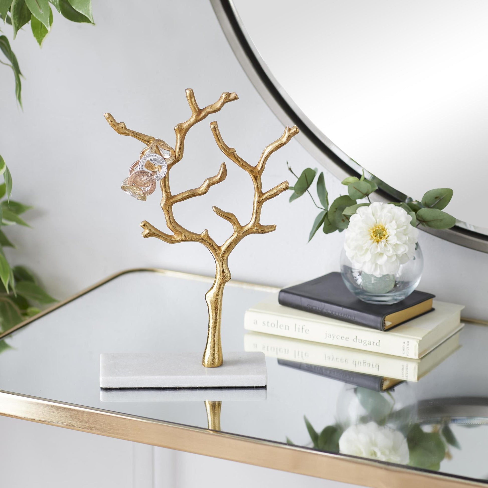 Tree Marble Display Jewelry Stand with Rectangular Base