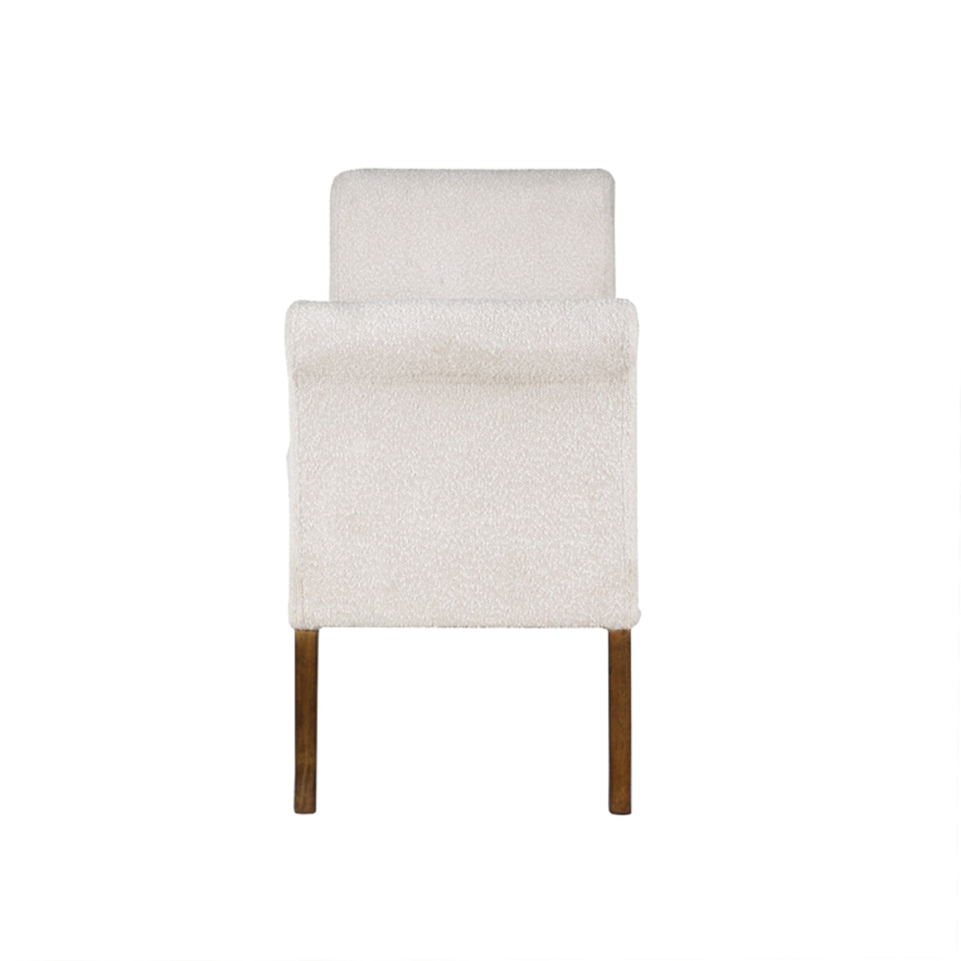 White Fabric Boucle Room Storage Bench with Flared Brown Wooden Legs