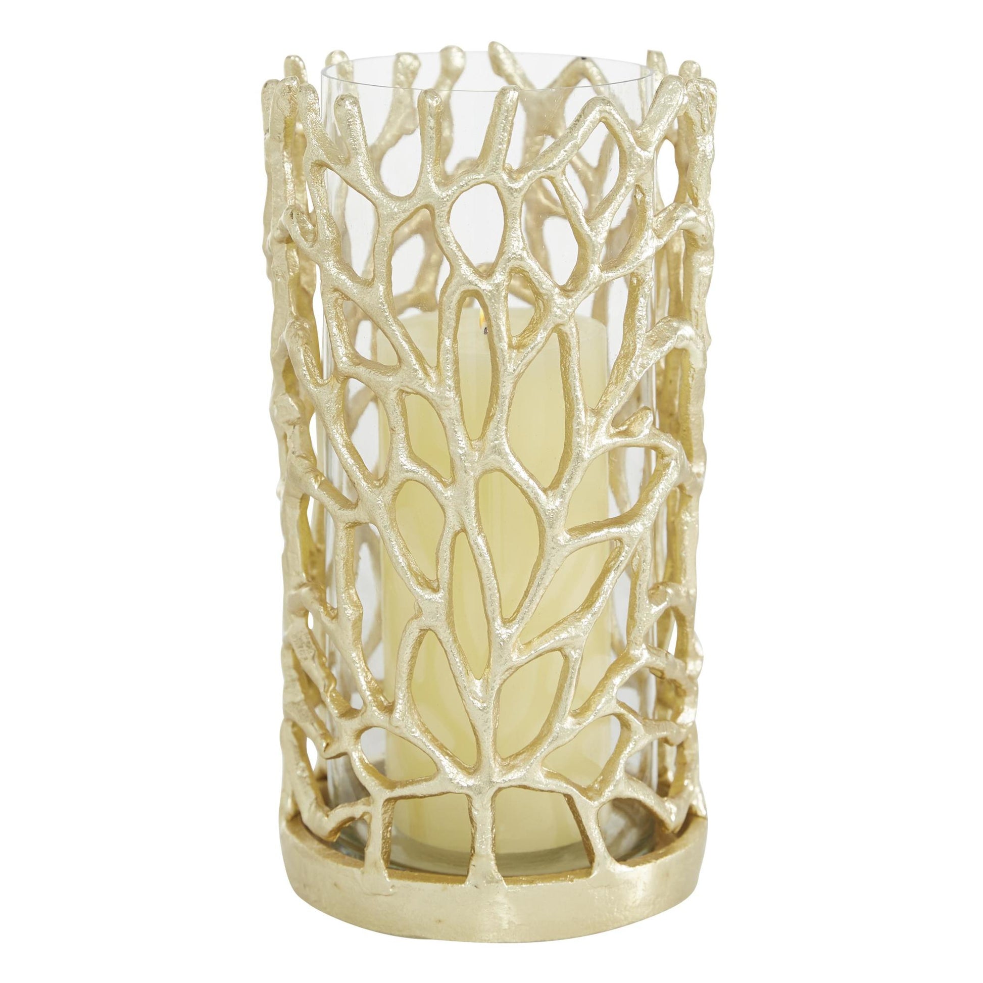 Coral Gold Aluminum Metal Decorative Indoor Outdoor Candle Lantern