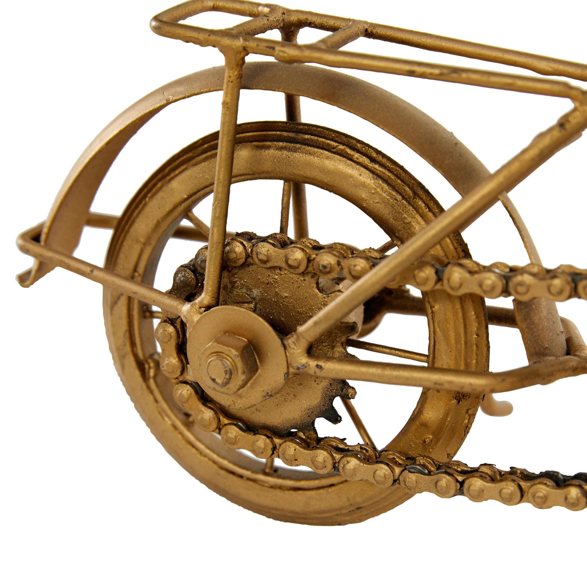 Bike Gold Metal Decorative Sculpture with Wood Accents