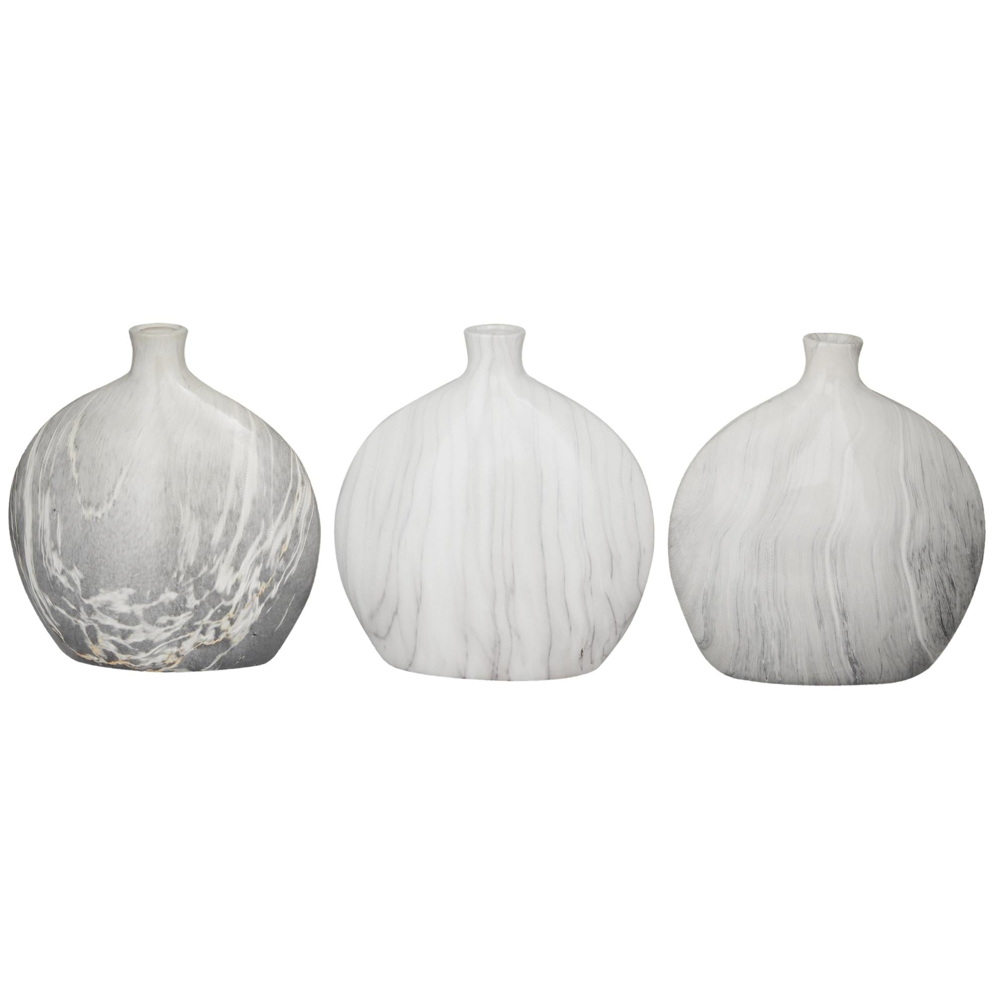 Set of 3 Gray Ceramic Faux Marble Decorative Vase