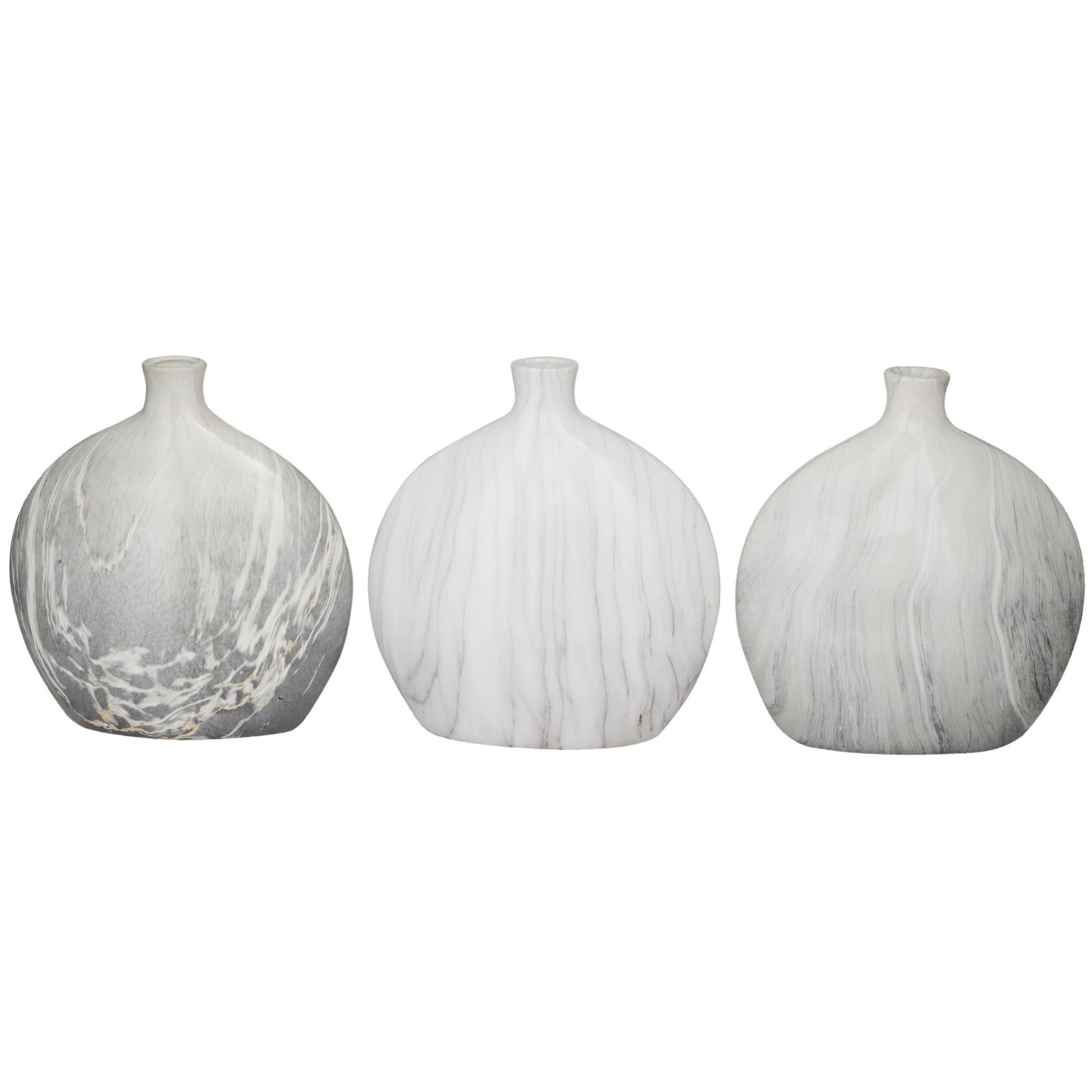 Set of 3 Gray Ceramic Faux Marble Decorative Vase