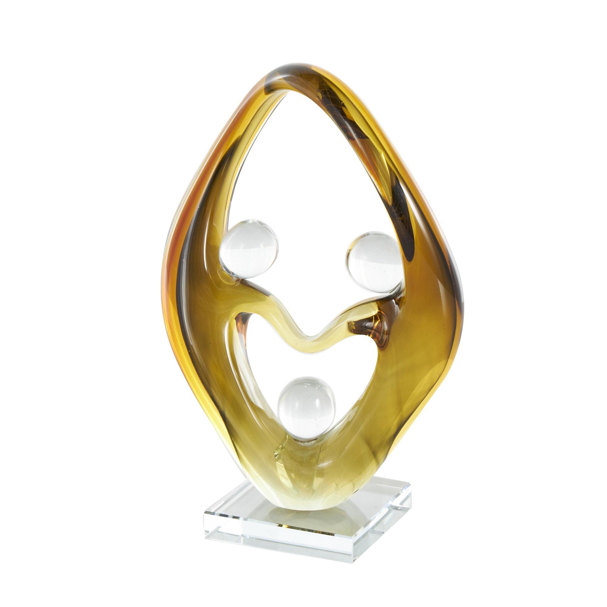 Abstract Orange Glass Curved Cutout Decorative Sculpture with 3 Small Orbs