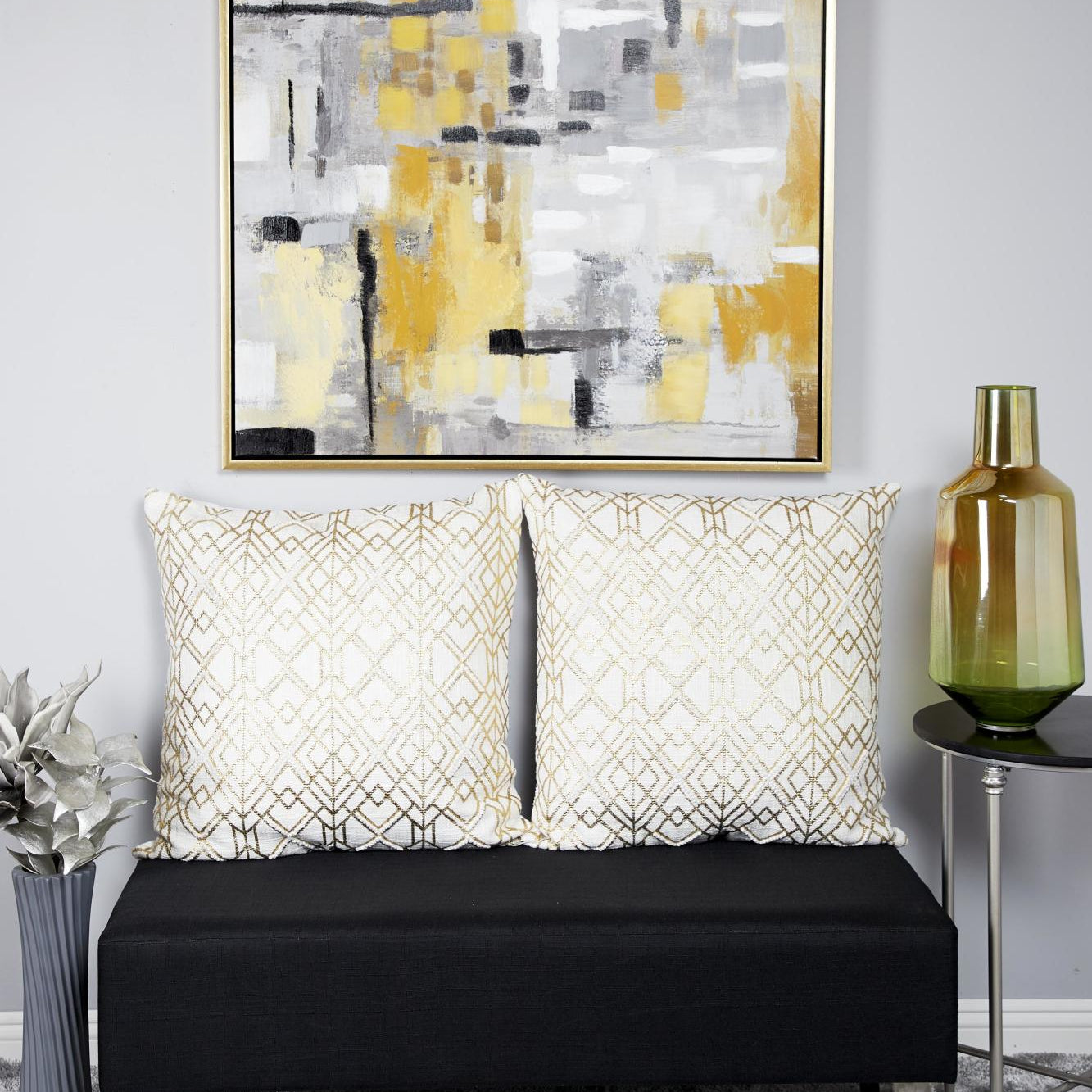 Abstract Gold Canvas Living Room Framed Wall Art with Gold Frame