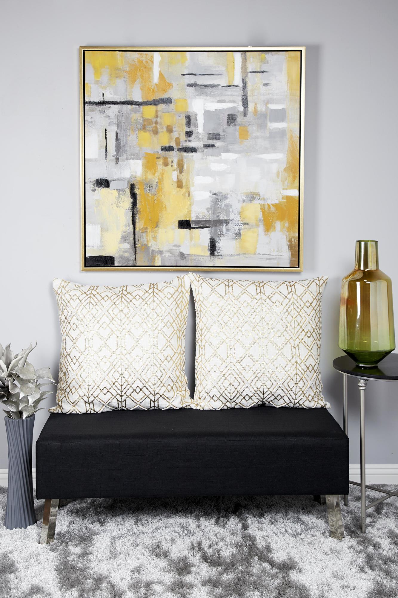 Abstract Gold Canvas Living Room Framed Wall Art with Gold Frame