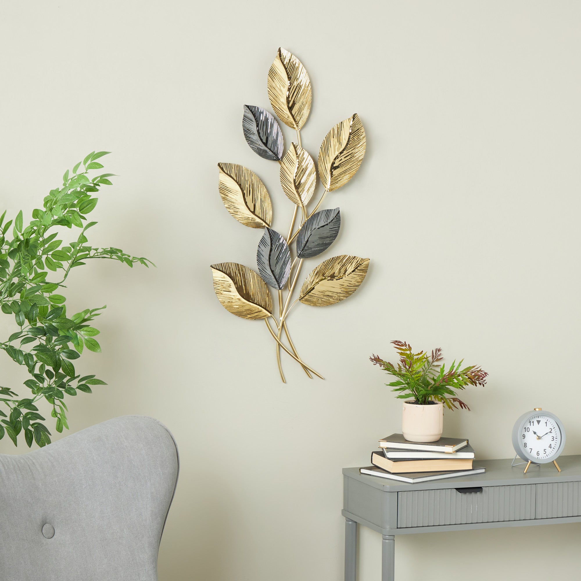 Leaf Gold Stainless Steel Metal Layered Home Wall Decor with Black Accents