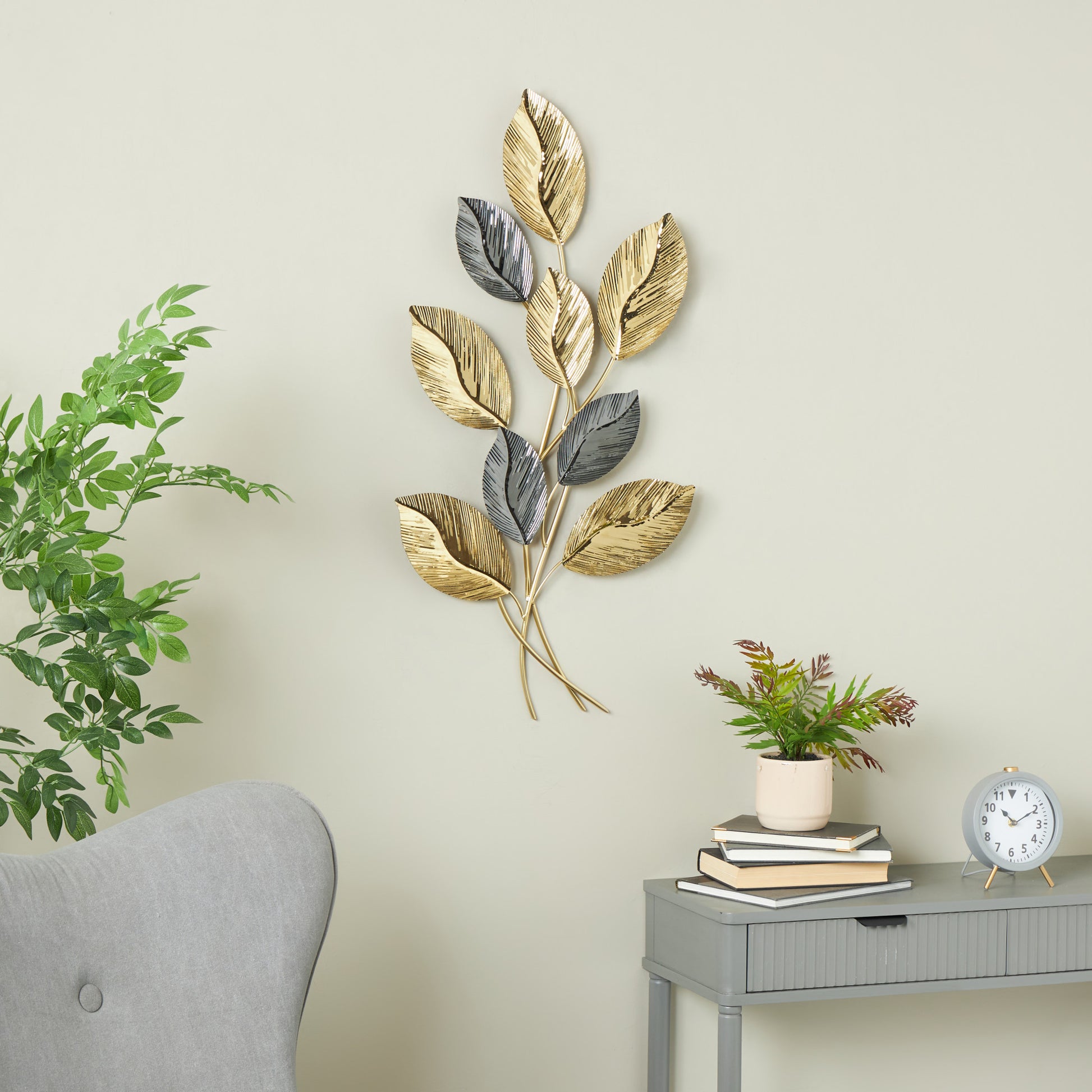 Leaf Gold Stainless Steel Metal Layered Home Wall Decor with Black Accents