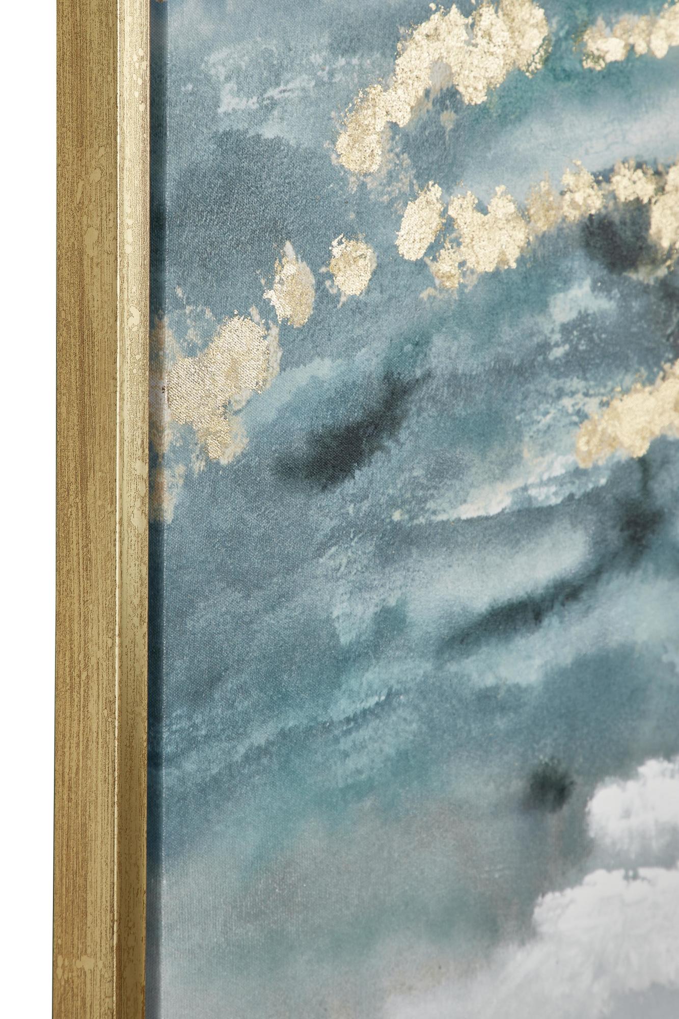 Geode Teal Canvas Enlarge Slice Living Room Framed Wall Art with Gold Frame