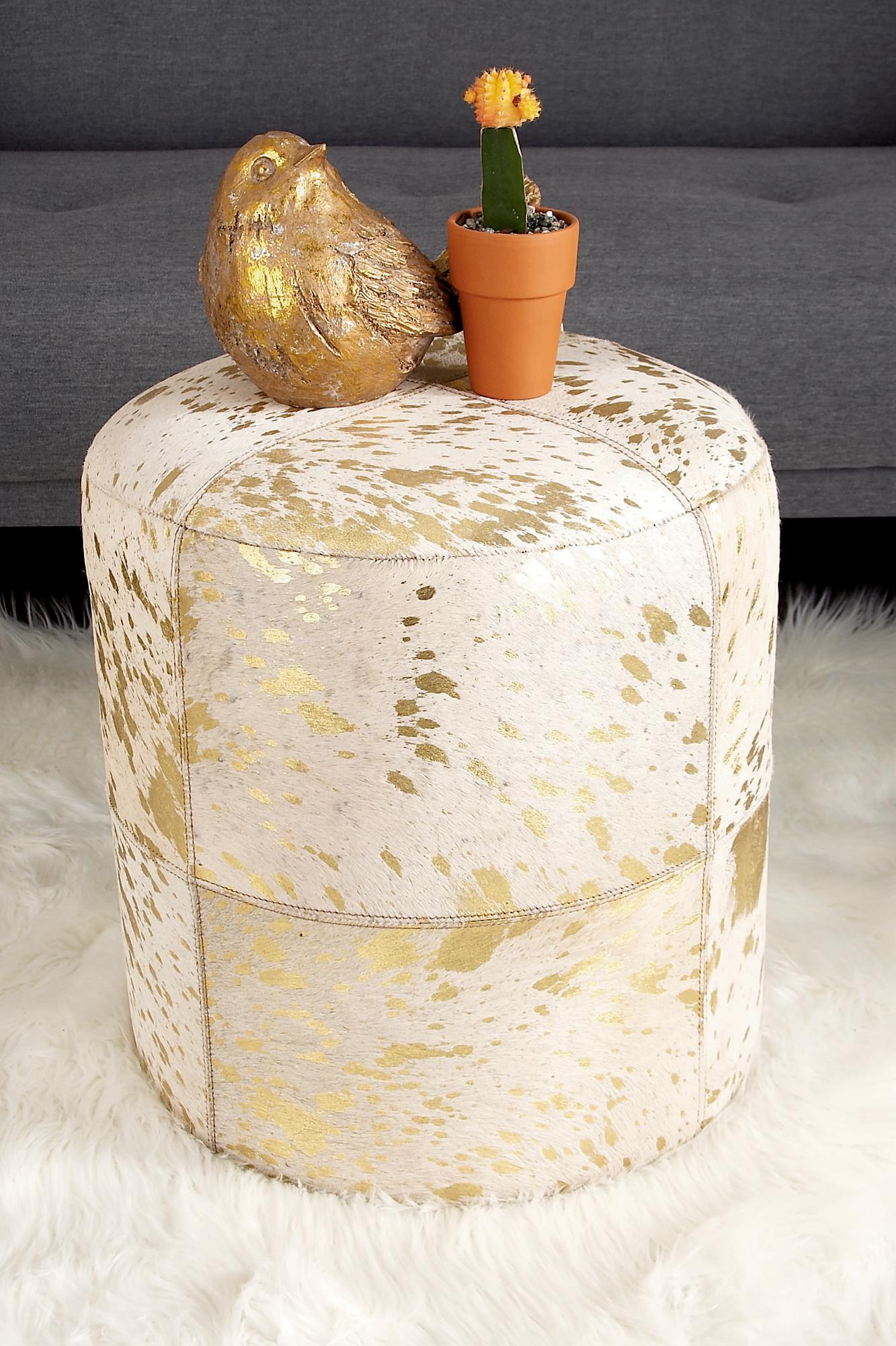Leather Handmade Cowhide Living Room Stool with Patchwork Pattern