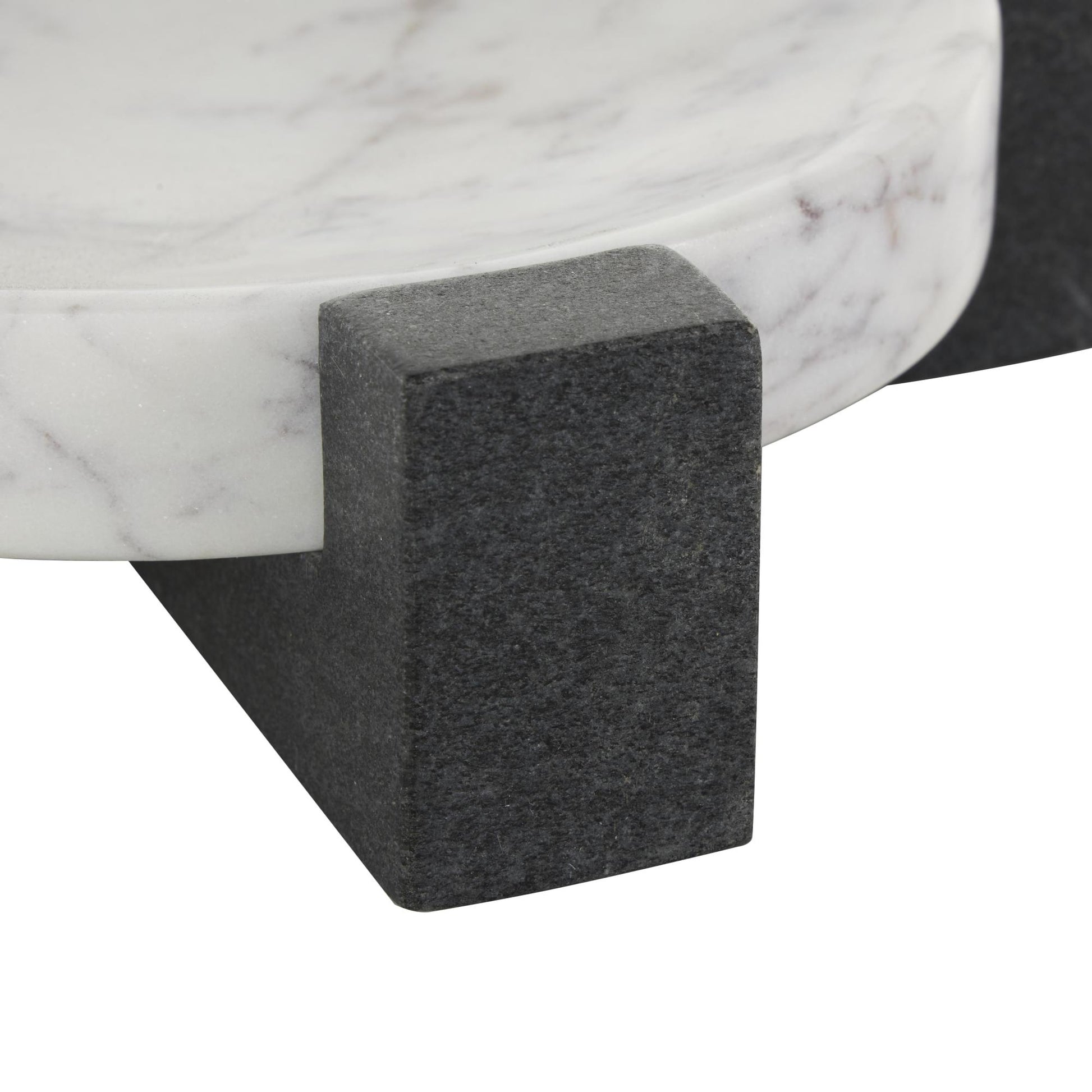 Geometric White Marble Round Living Room Decor Tray with Black X-Shaped Base