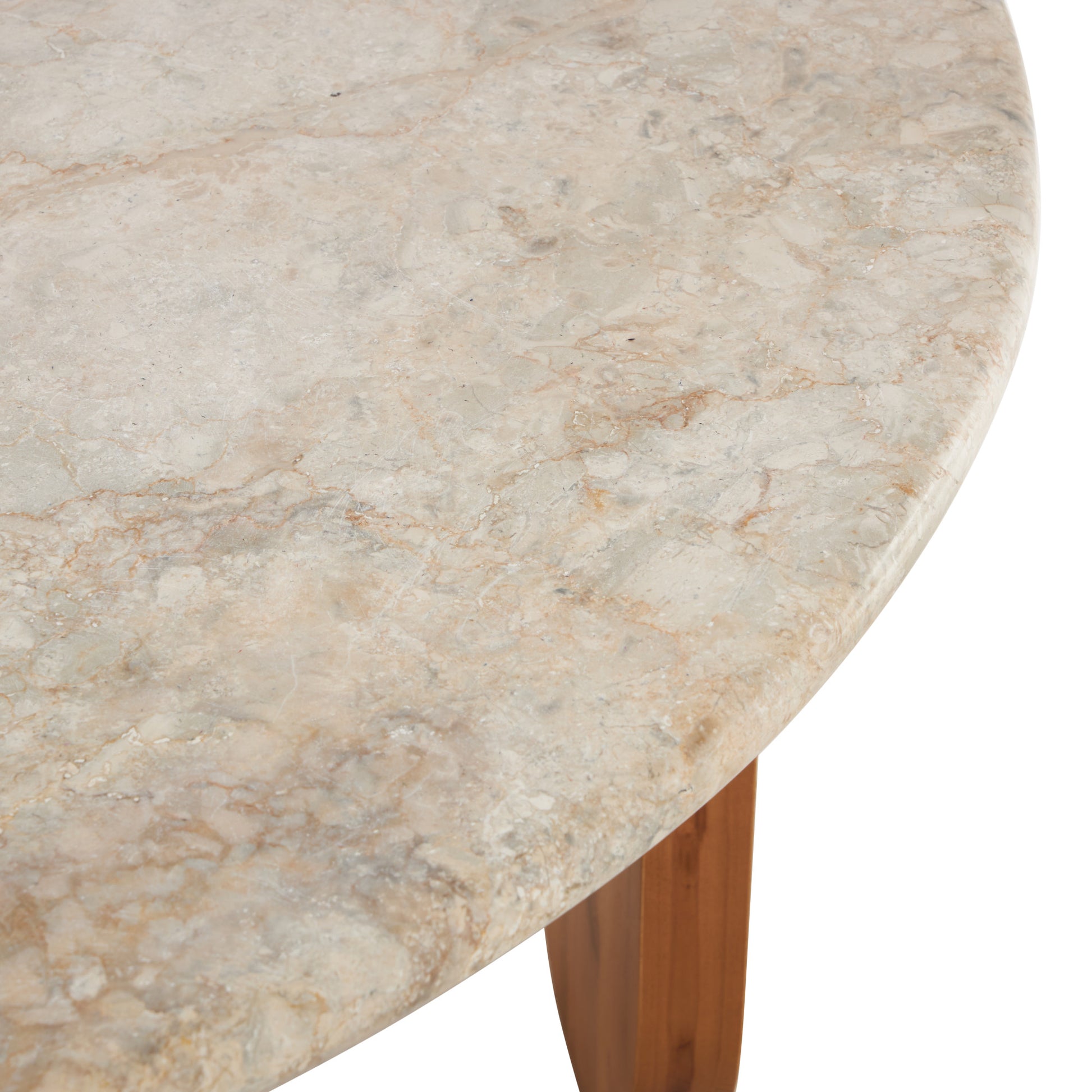 Brown Teak Wood Handmade Living Room Coffee Table with Beige Marble Tabletop