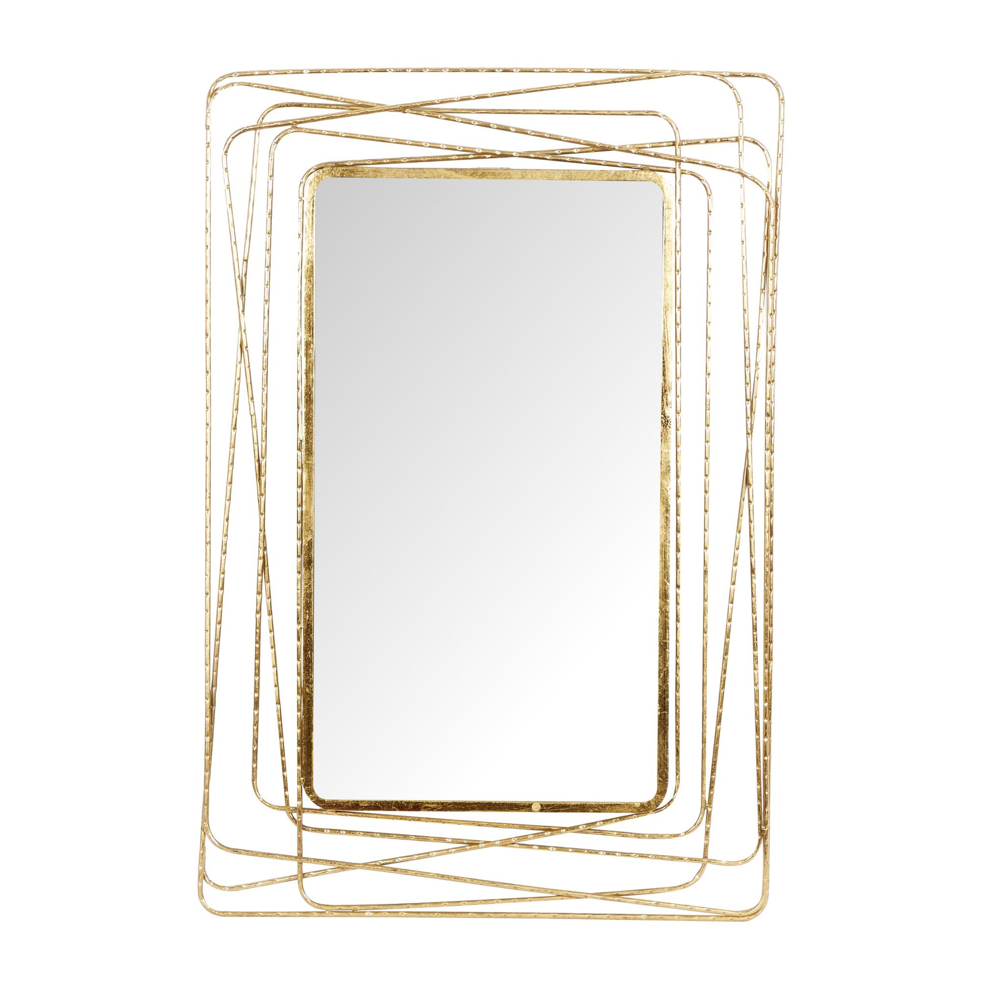 Abstract Gold Metal Room Wall Mirror with Thin Metal Rectangle Frame