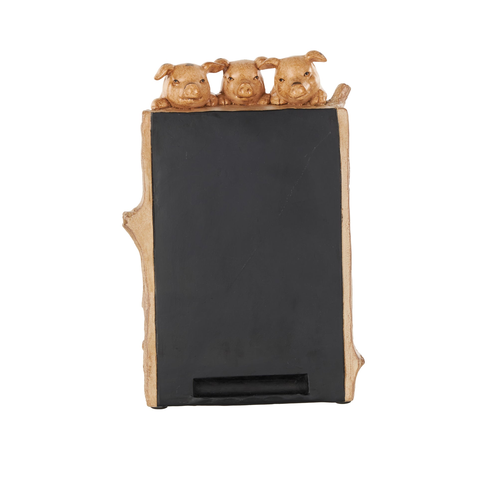 Pig Black Polystone Chalkboard Home Decorative Sign with Brown Tree Trunk Frame