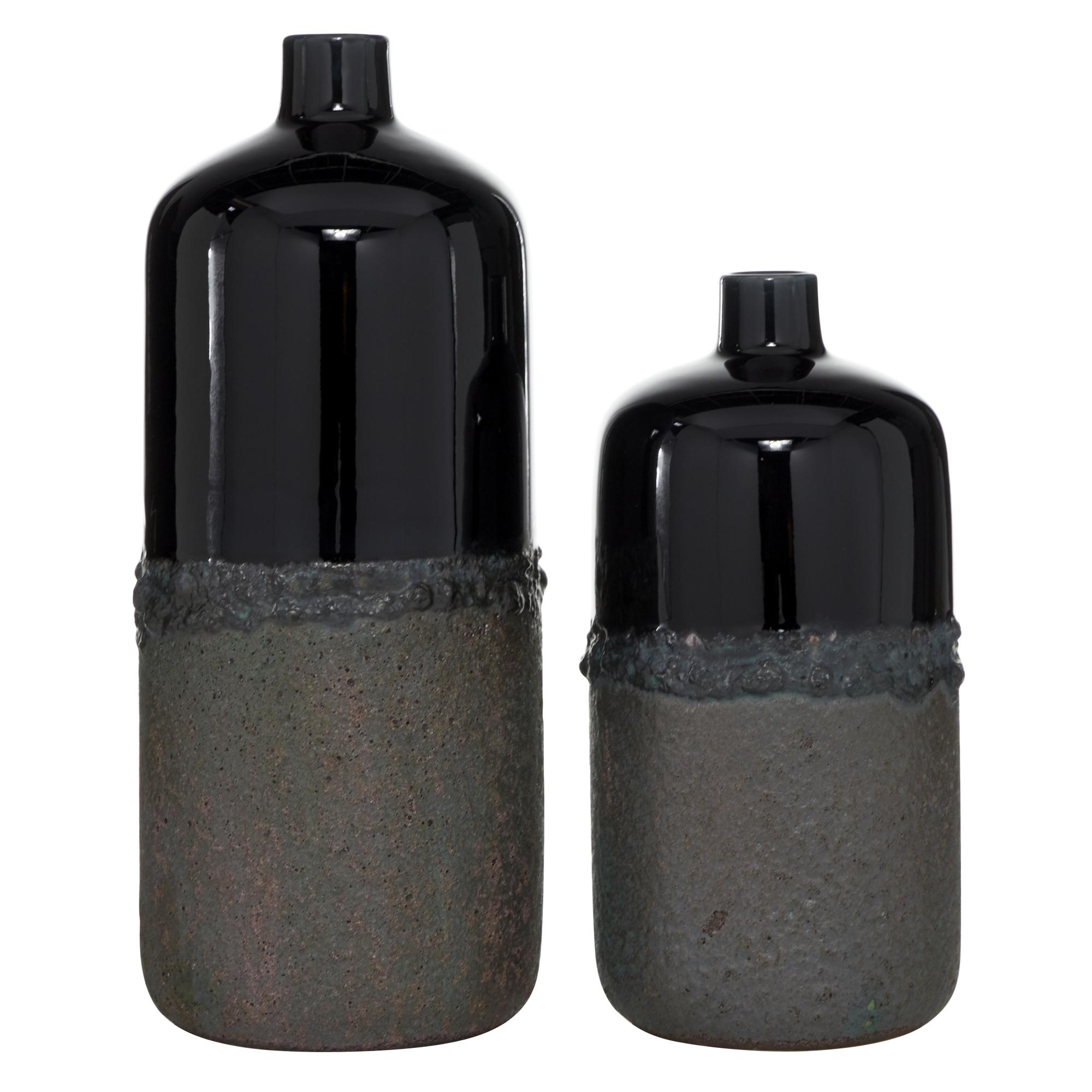 Set of 2 Black Ceramic Decorative Vase