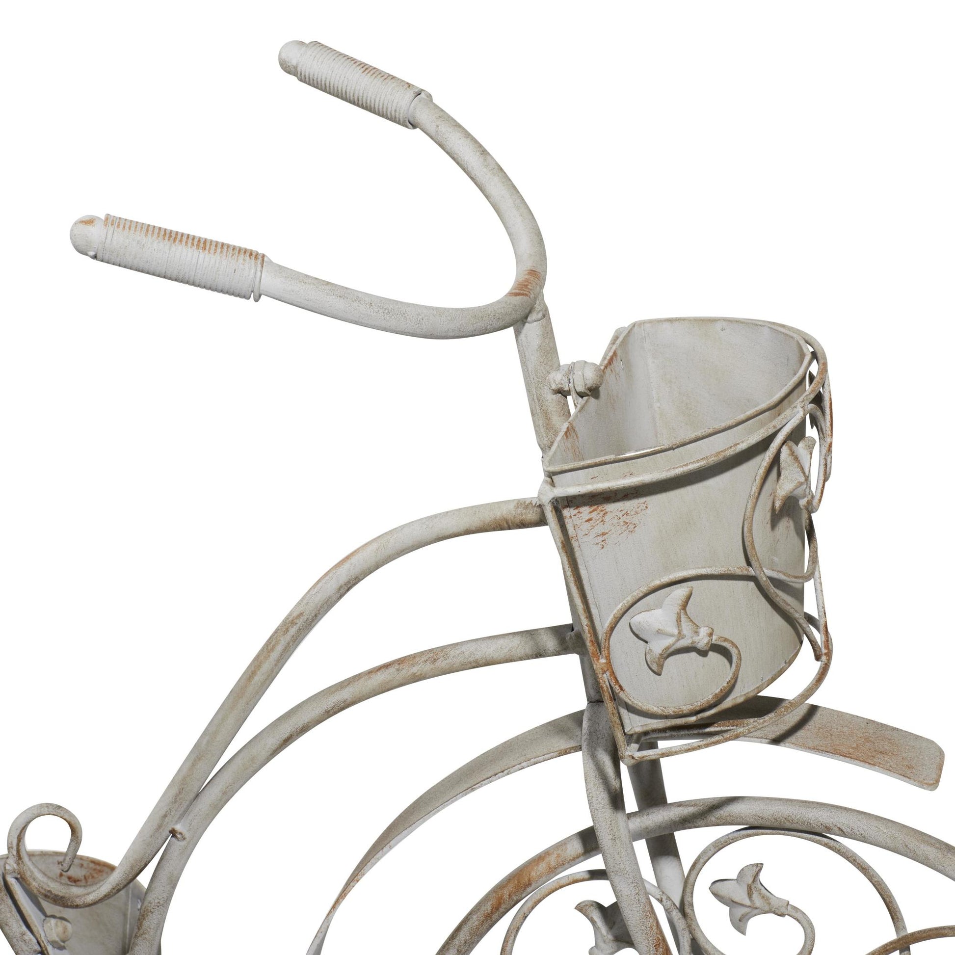 Bike Gray Metal Distressed Scroll 3 Tier Indoor Outdoor Plantstand with Fleur De Lis Wheels