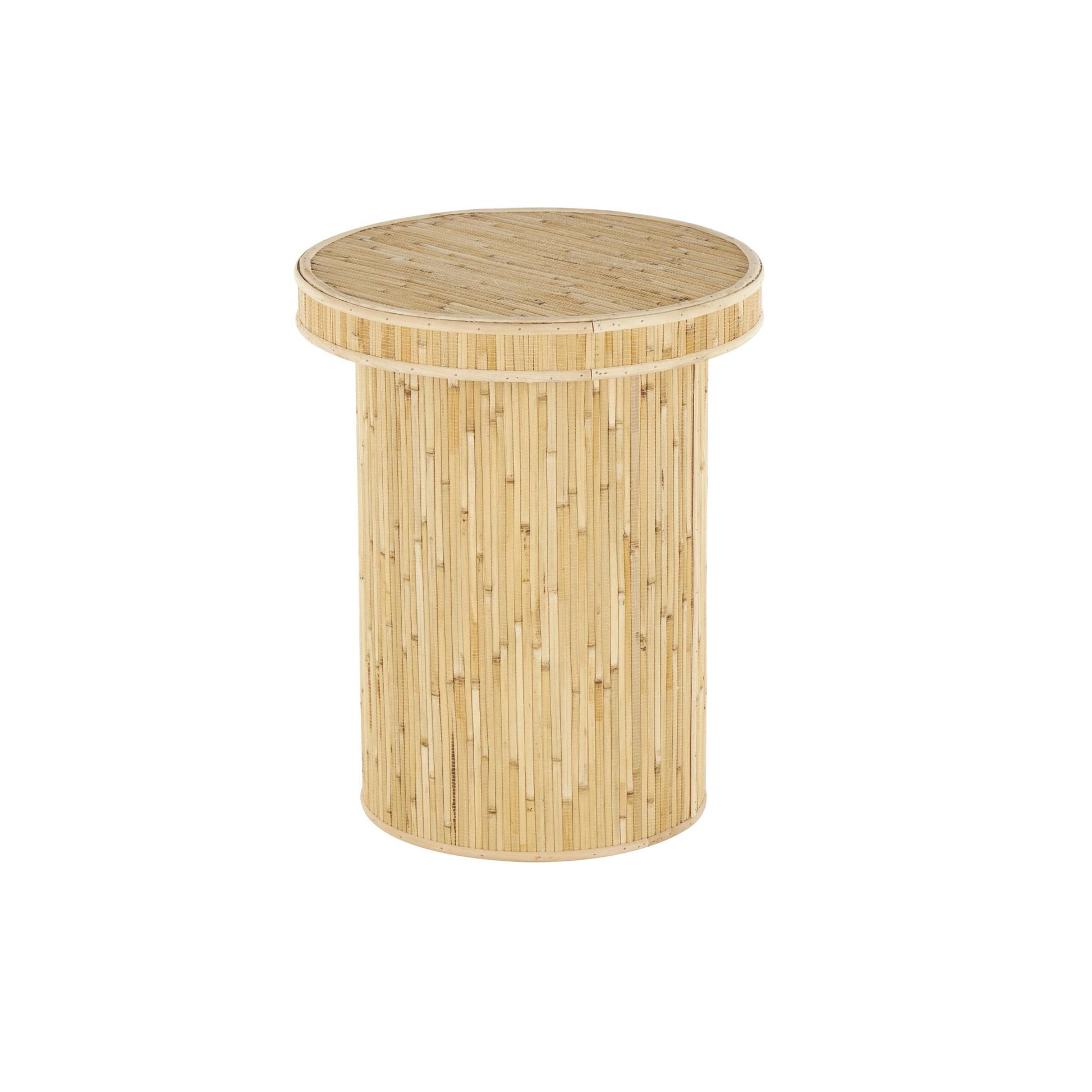 Light Brown Wooden Handmade Side End Accent Table with Linear Wood Strip Design