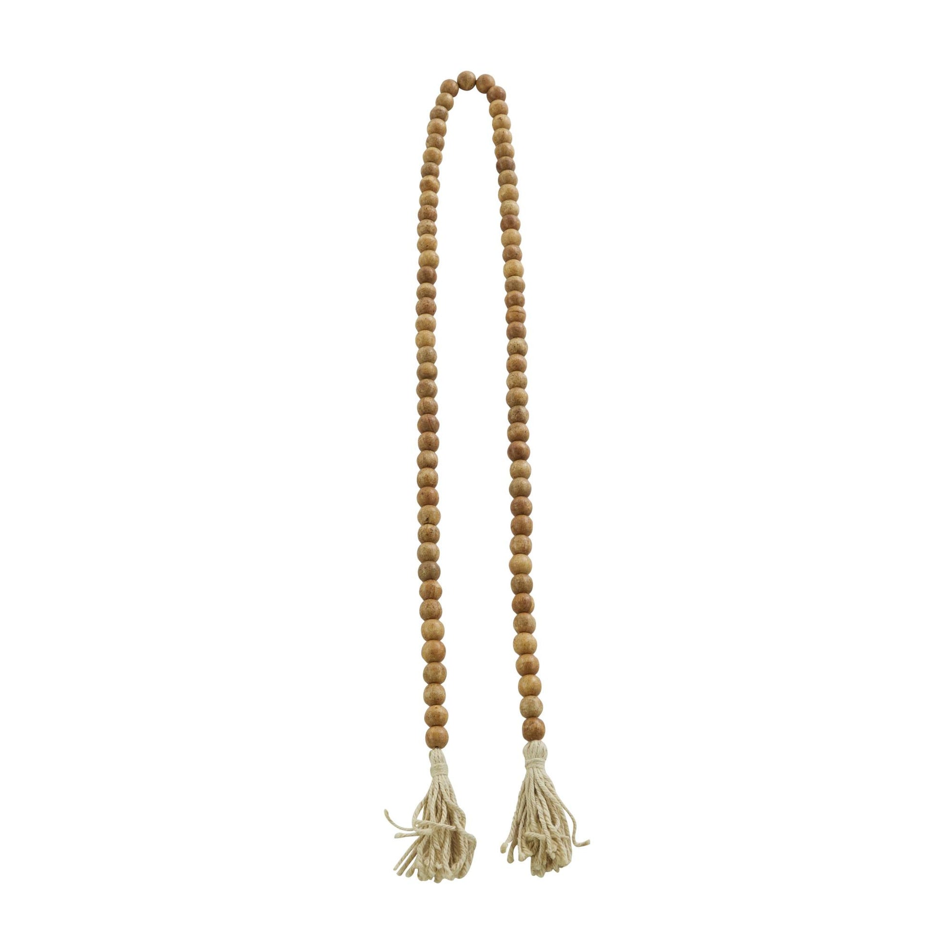 Mango Wood Handmade Round Long Carved Beaded Garland with Tassel