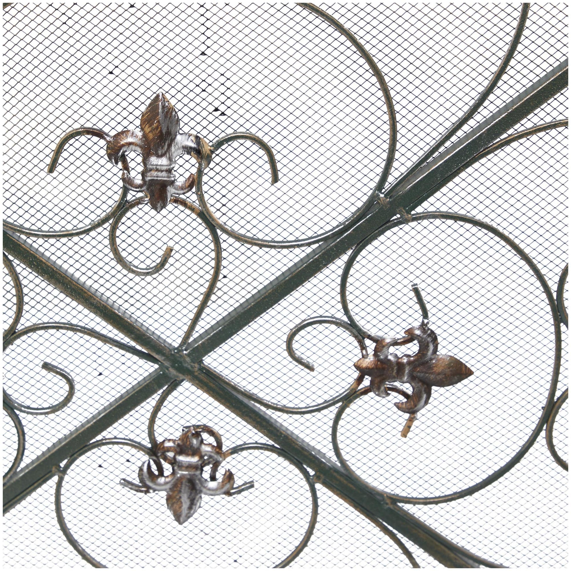 Fleur De Lis Green Metal Foldable Arched 3 Panel Living Room Fireplace Screen