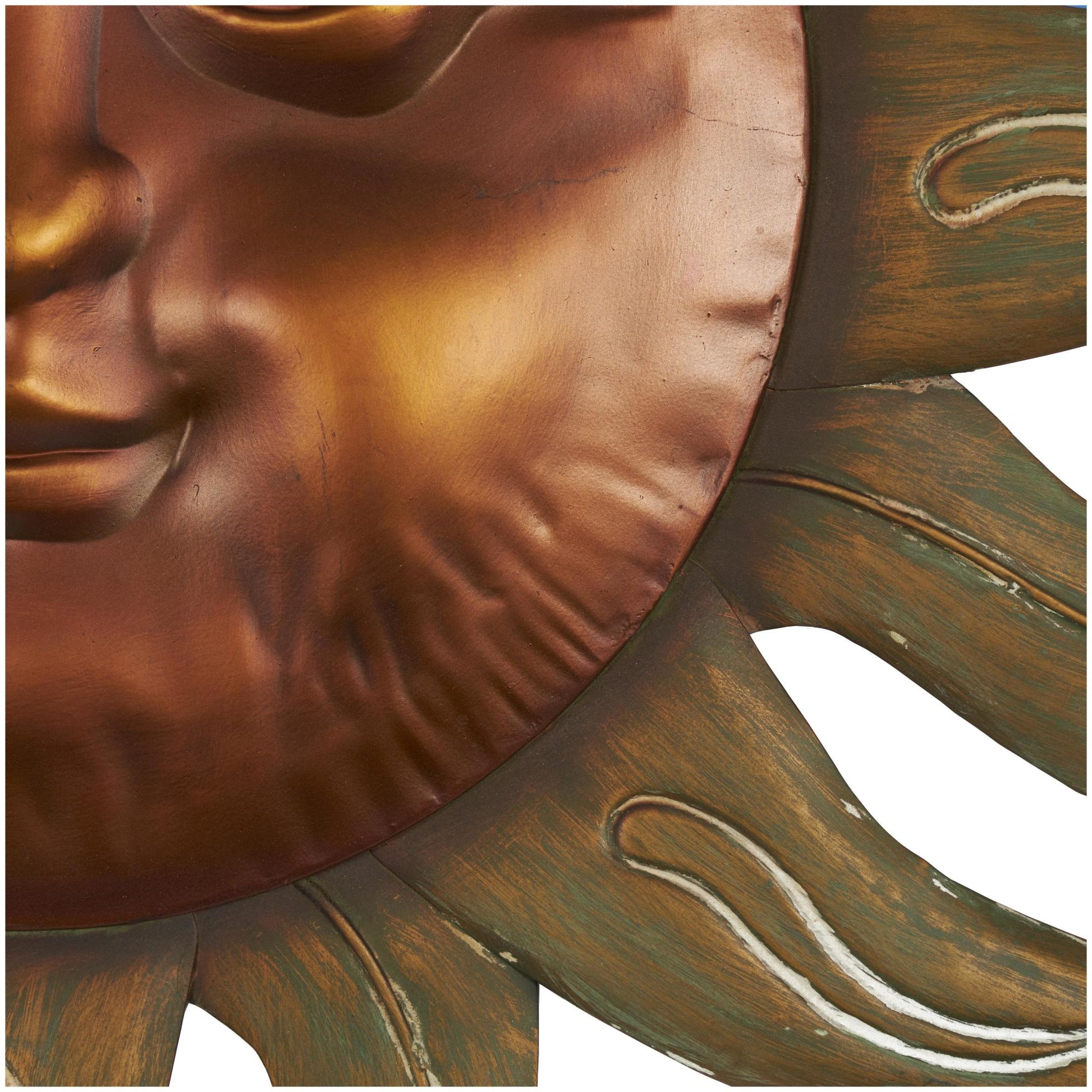 Sun Metal Home Wall Decor with Smiling Face and Curved Rays 32" x 1" x 35"