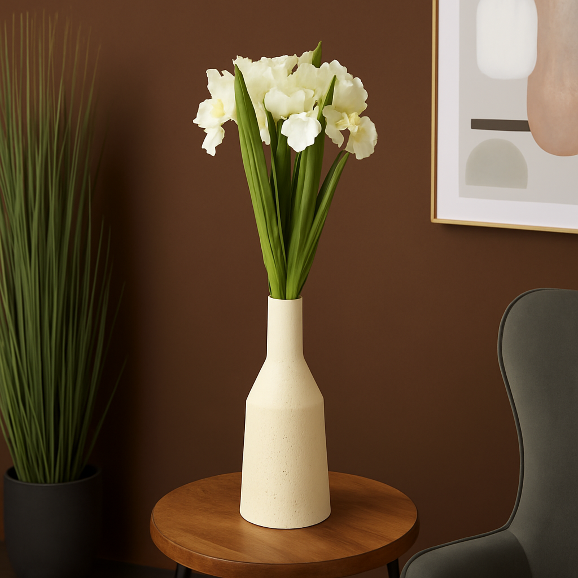 Set of 8 Iris White Plastic Tall Indoor Outdoor Artificial Flower Stem