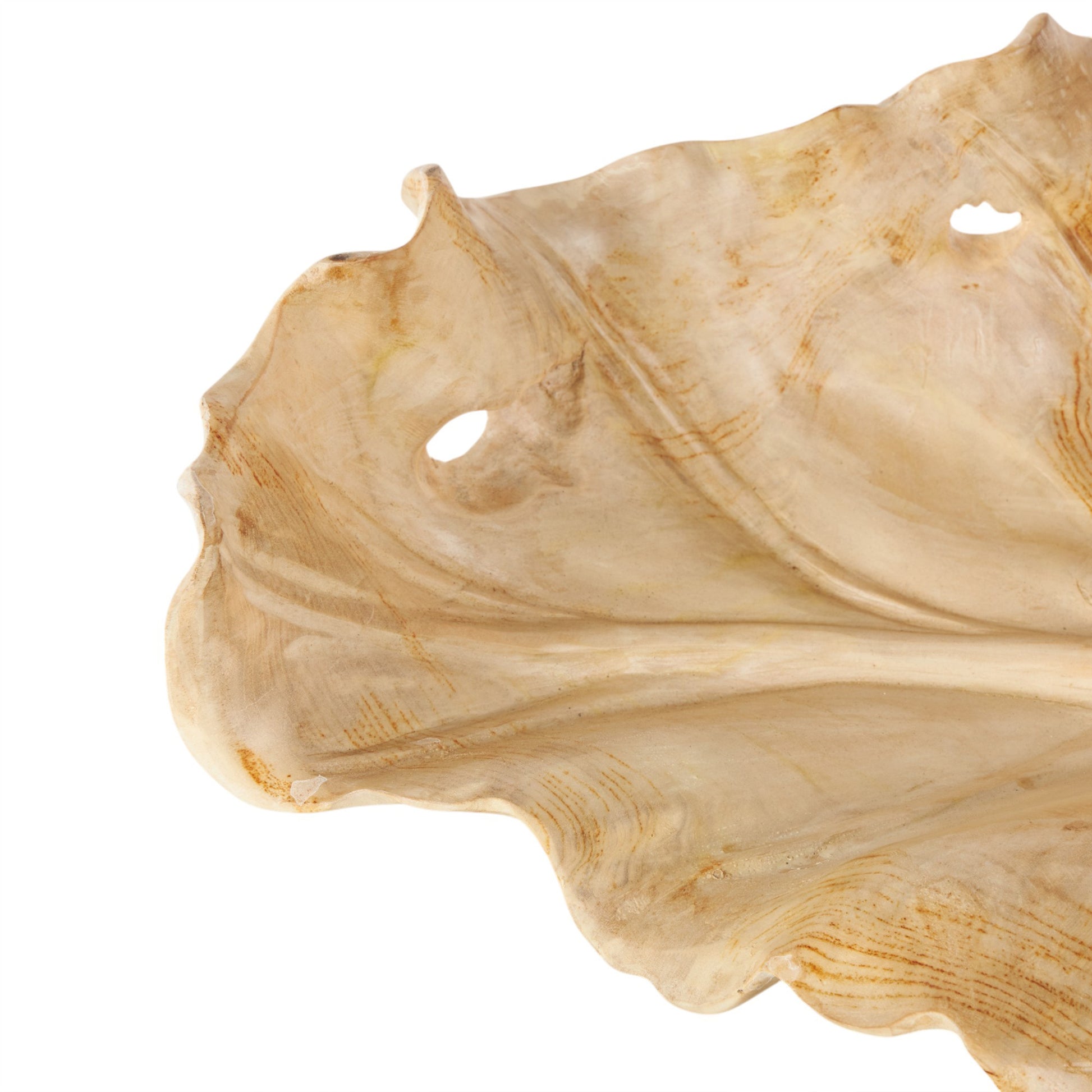 Leaf Light Brown Teak Wood Handmade Carved Living Room Decor Tray