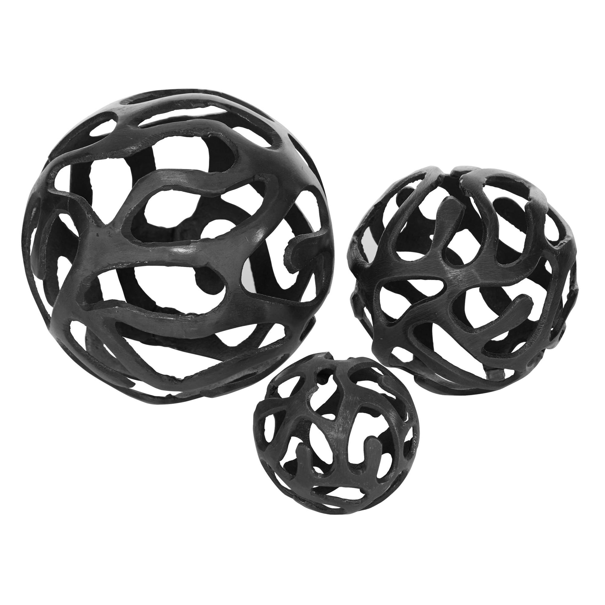 Set of 3 Geometric Aluminum Metal Decorative Sculpture Set of 3 8", 6", 4"W