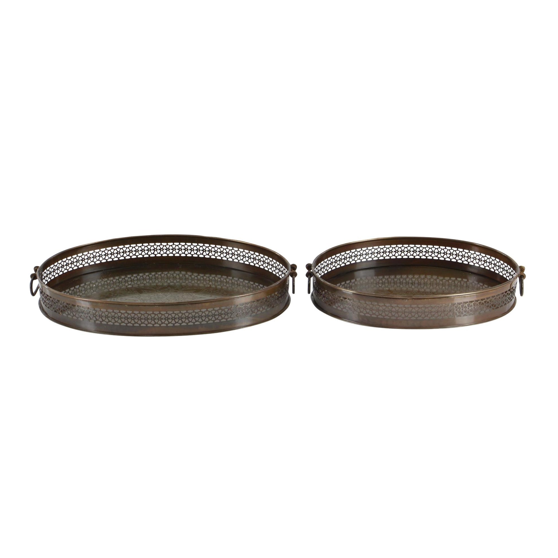Set of 2 Floral Brown Metal Living Room Decor Tray