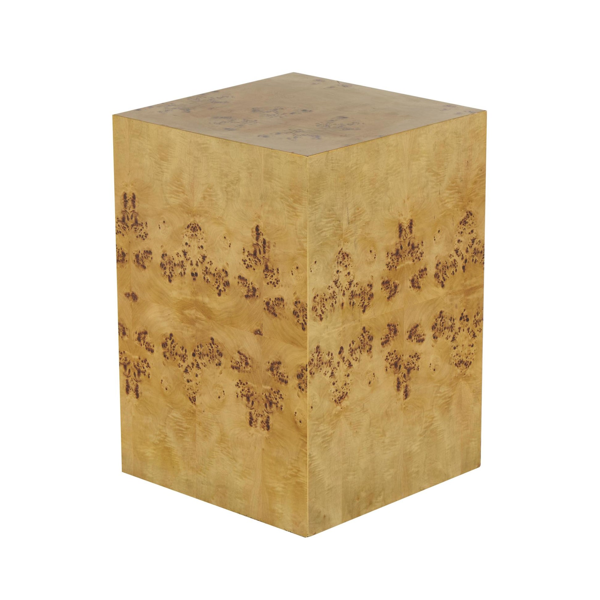 Brown Wood Square Cube Side End Accent Table with Wood Grain Patterns