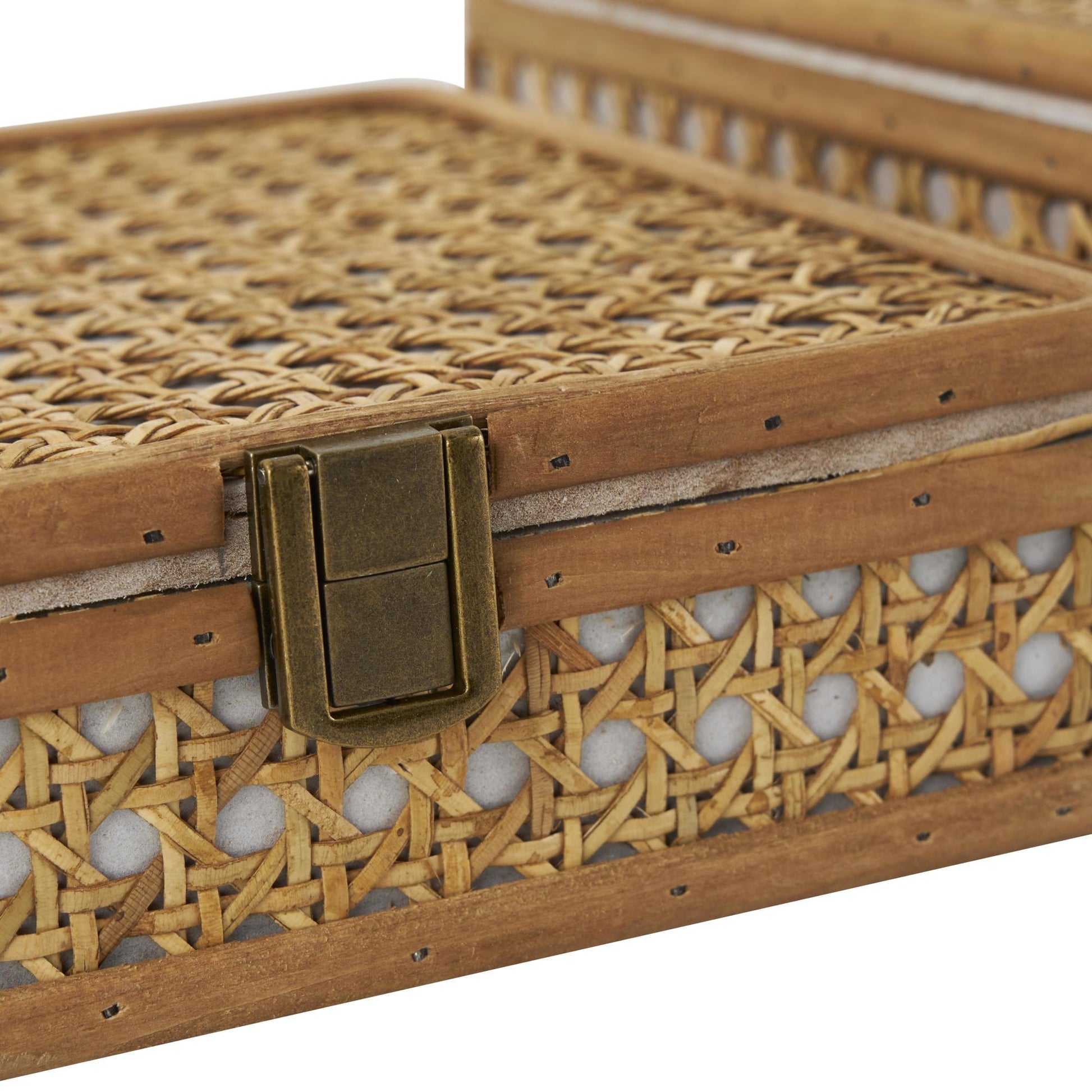 Set of 2 Brown Rattan Handmade Woven Rattan Decorative Box with Bronze Latches