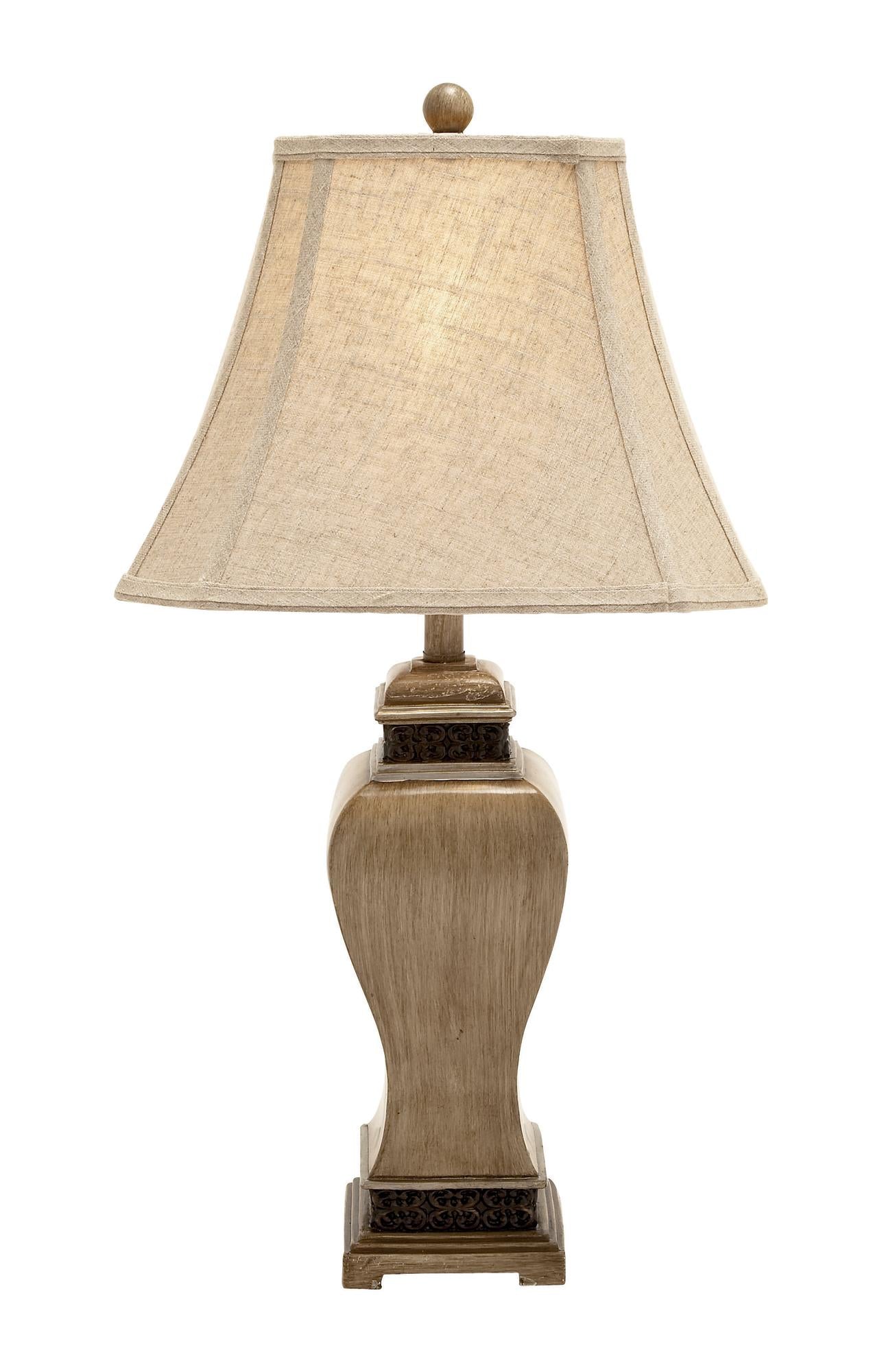 Set of 2 Scroll Brown Polystone Carved Room Table Lamp with Black Accents and Tapered Shade