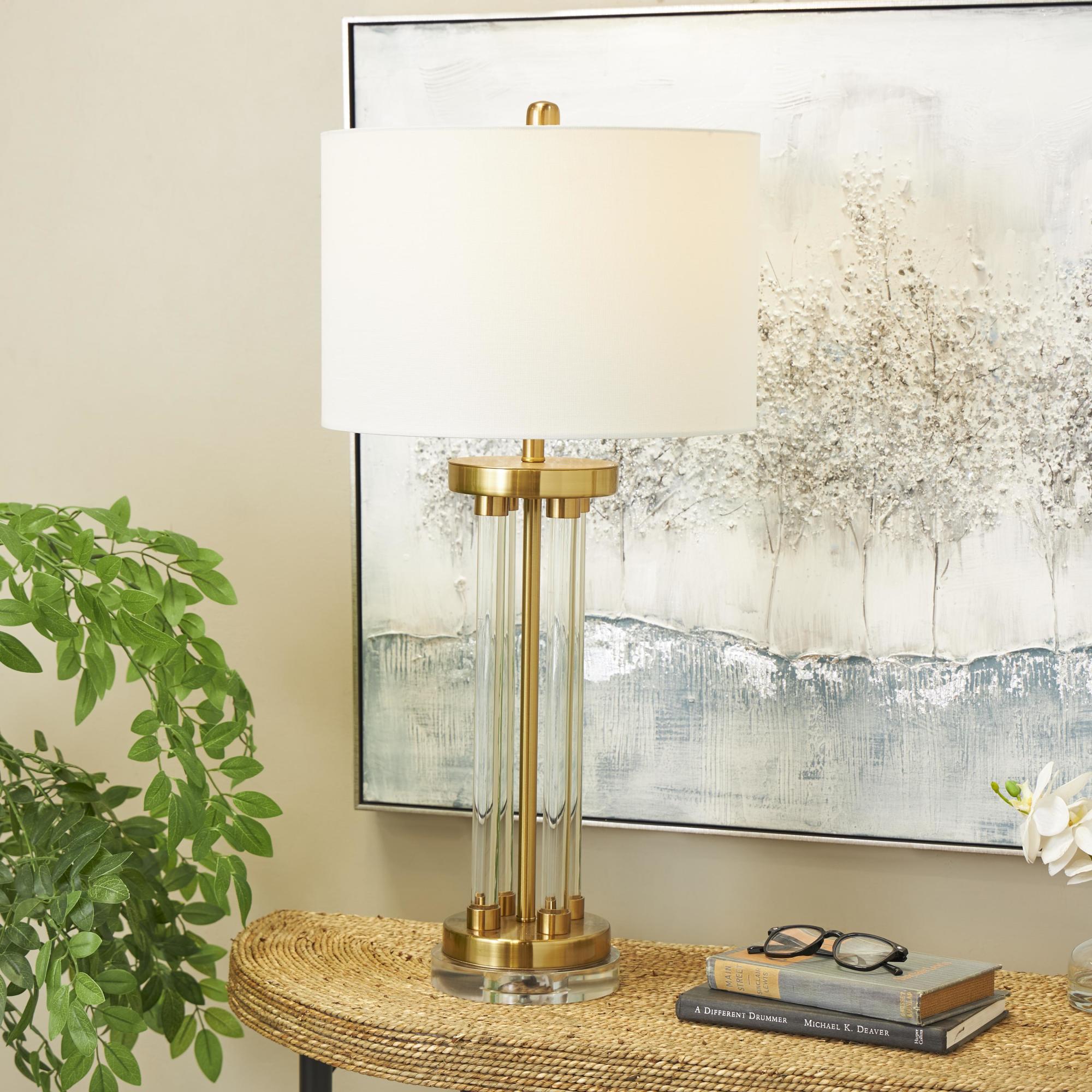 Clear Crystal Rods Room Table Lamp with Gold and Silver Base