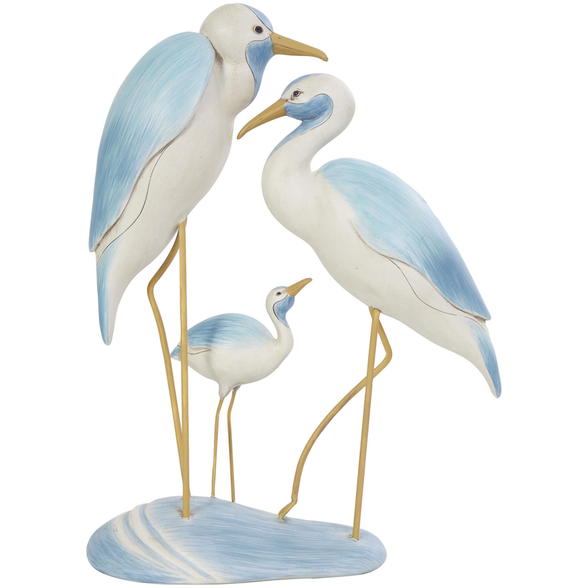 Bird Light Blue Polyresin Family Decorative Sculpture with Yellow Accents