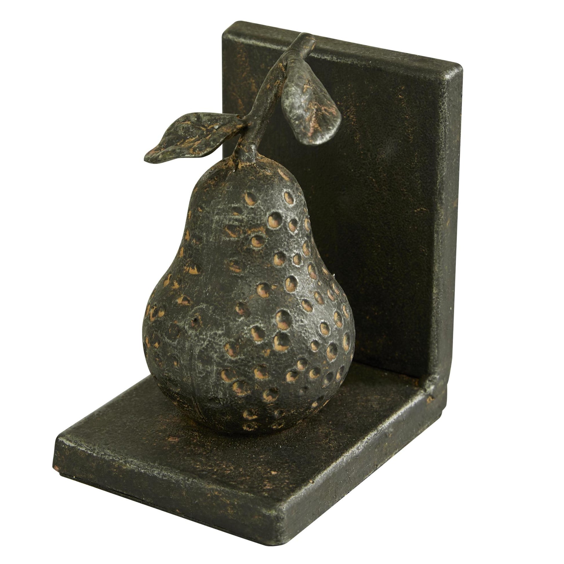Set of 2 Fruit Gray Metal Apple and Pear Decorative Bookends