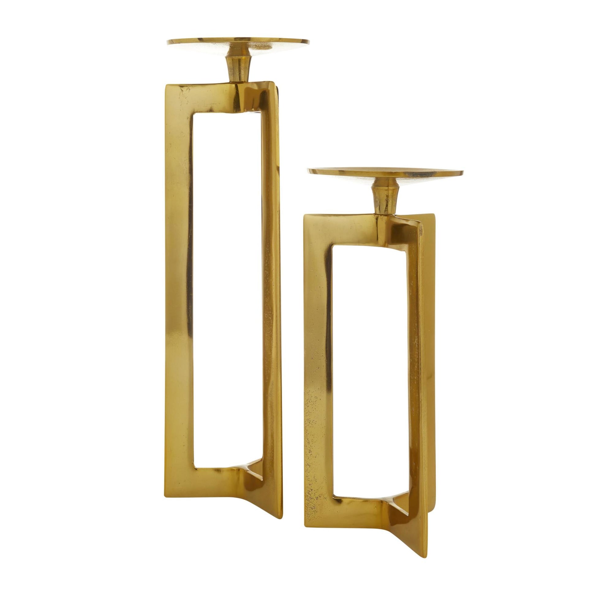 CosmoLiving by Cosmopolitan Set of 2 Geometric Aluminum Metal Pillar Decorative Candle Holder