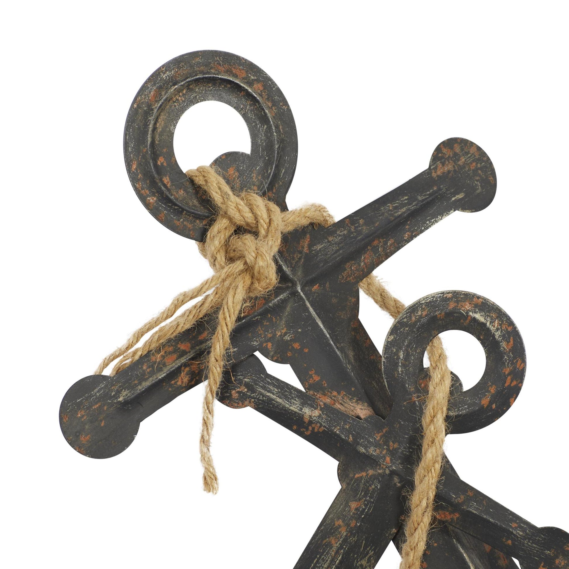 Anchor Black Metal Decorative Sculpture with Jute Rope Accents