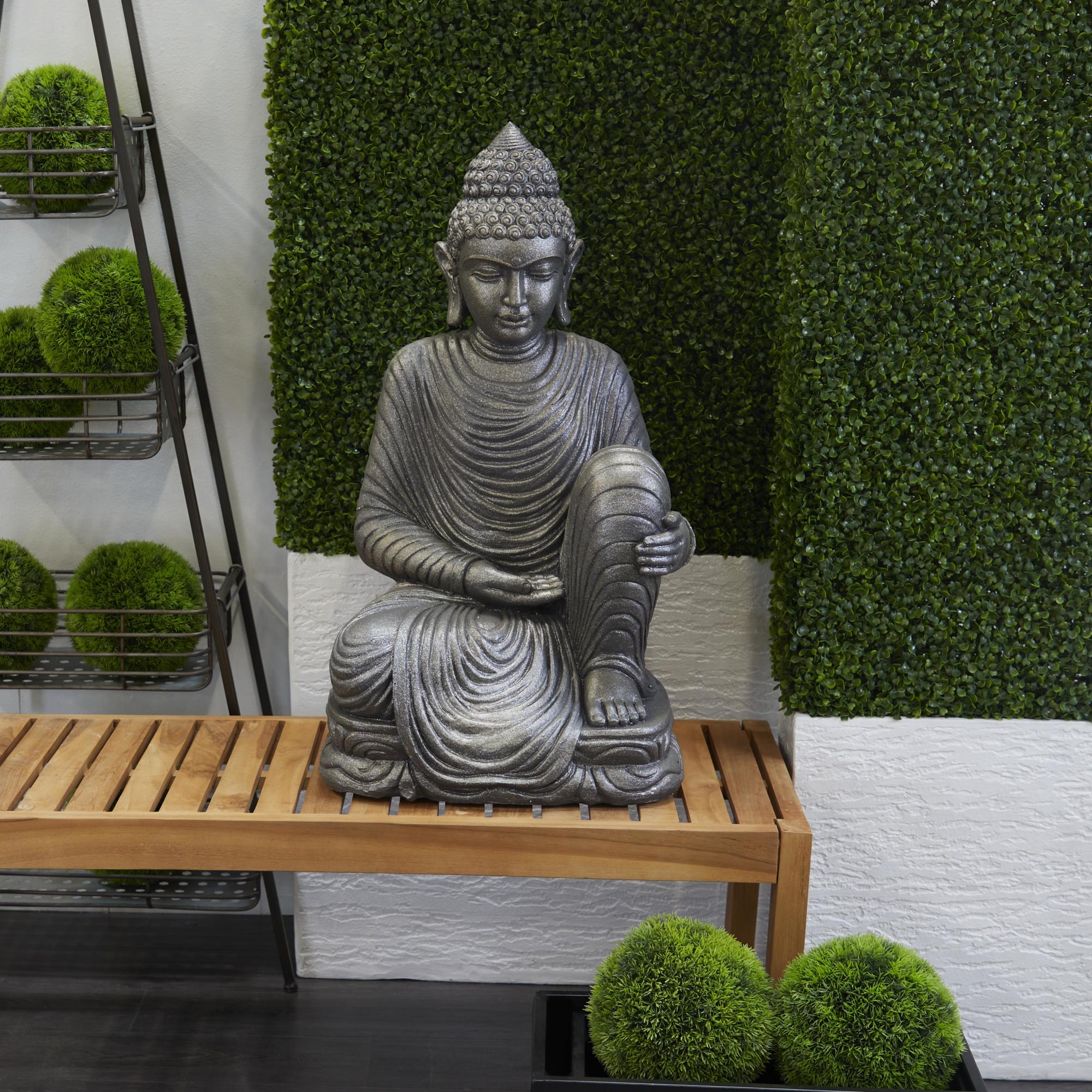 Buddha Silver Magnesium Oxide Indoor Outdoor Meditating Decorative Garden Sculpture