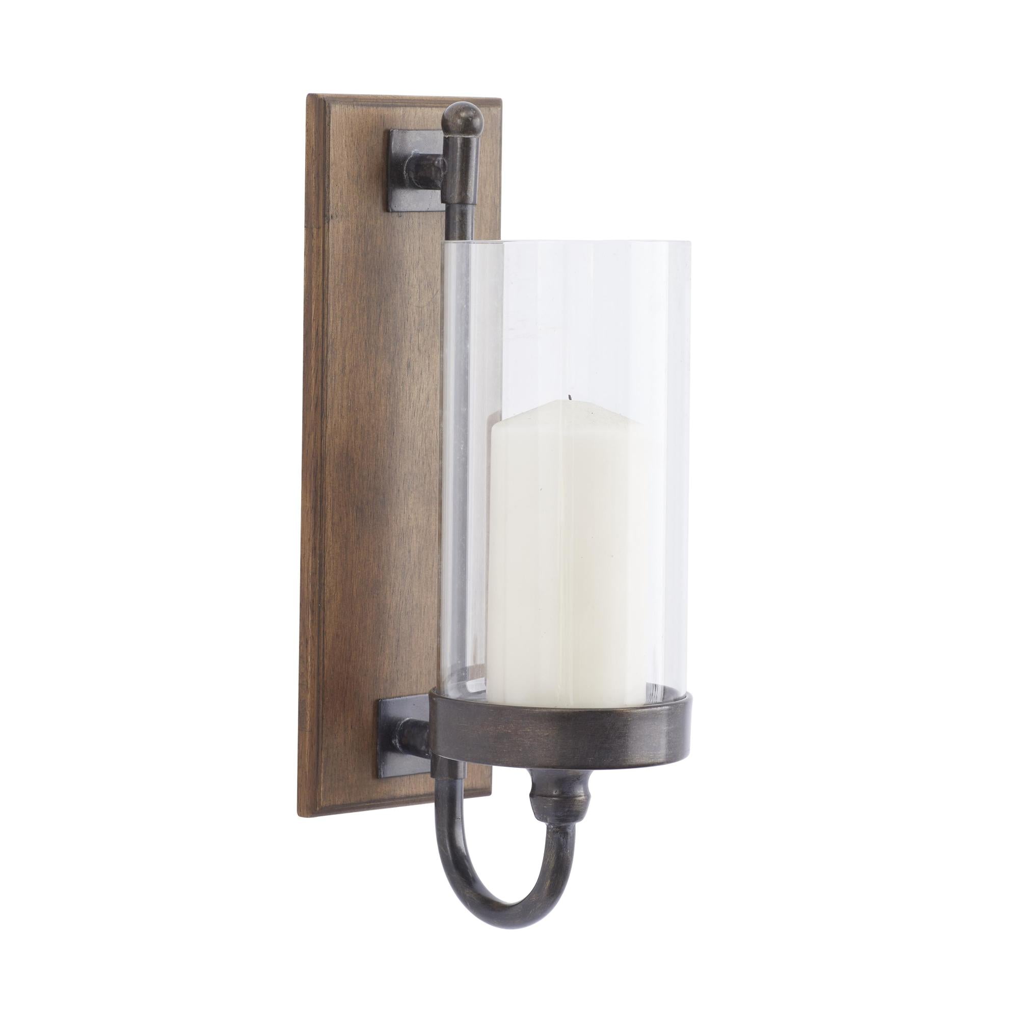 Abstract Brown Wood Indoor Outdoor Wall Sconce with Glass Holder