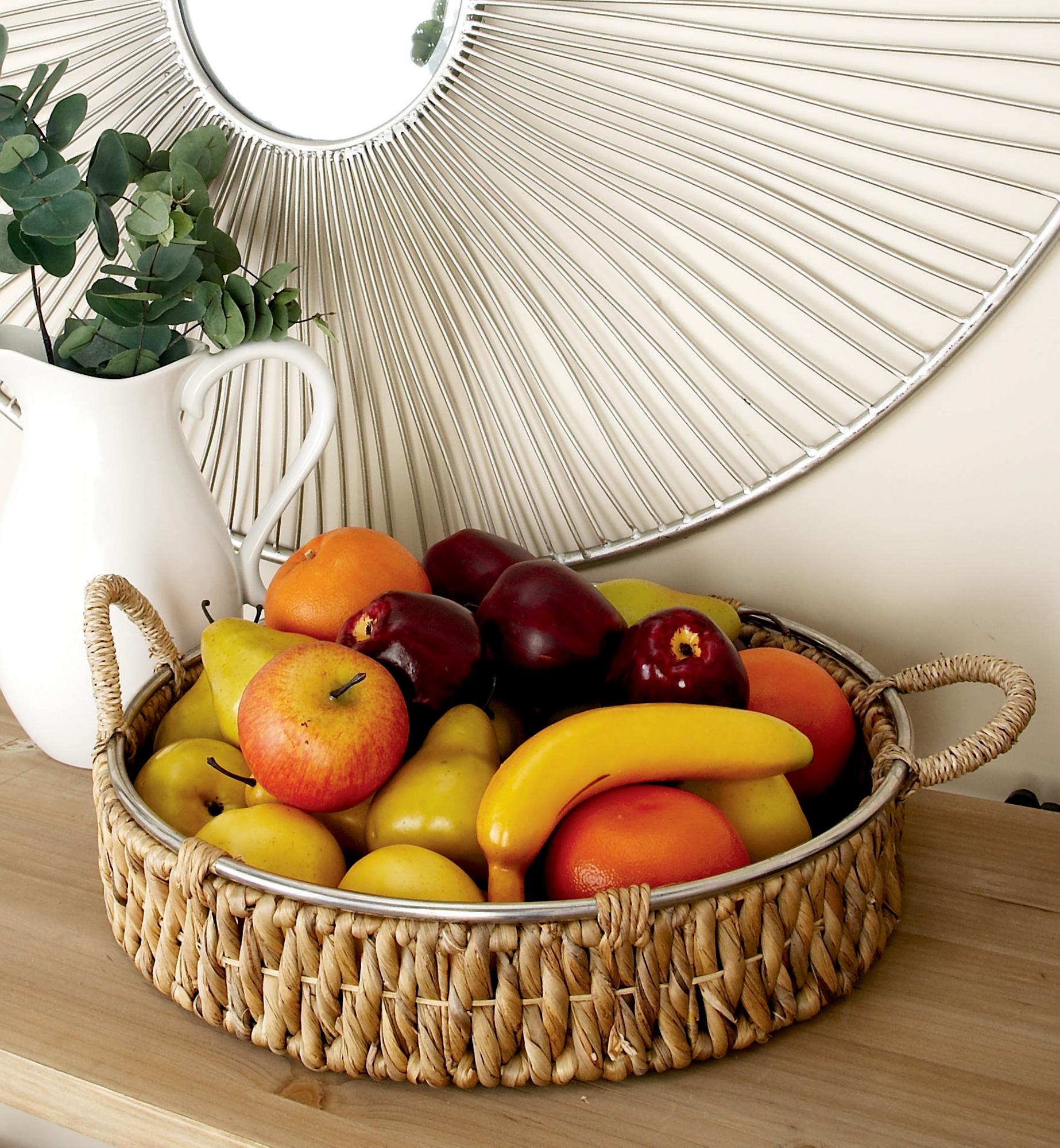 Set of 2 Brown Dried Plant Handmade Woven Living Room Decor Tray