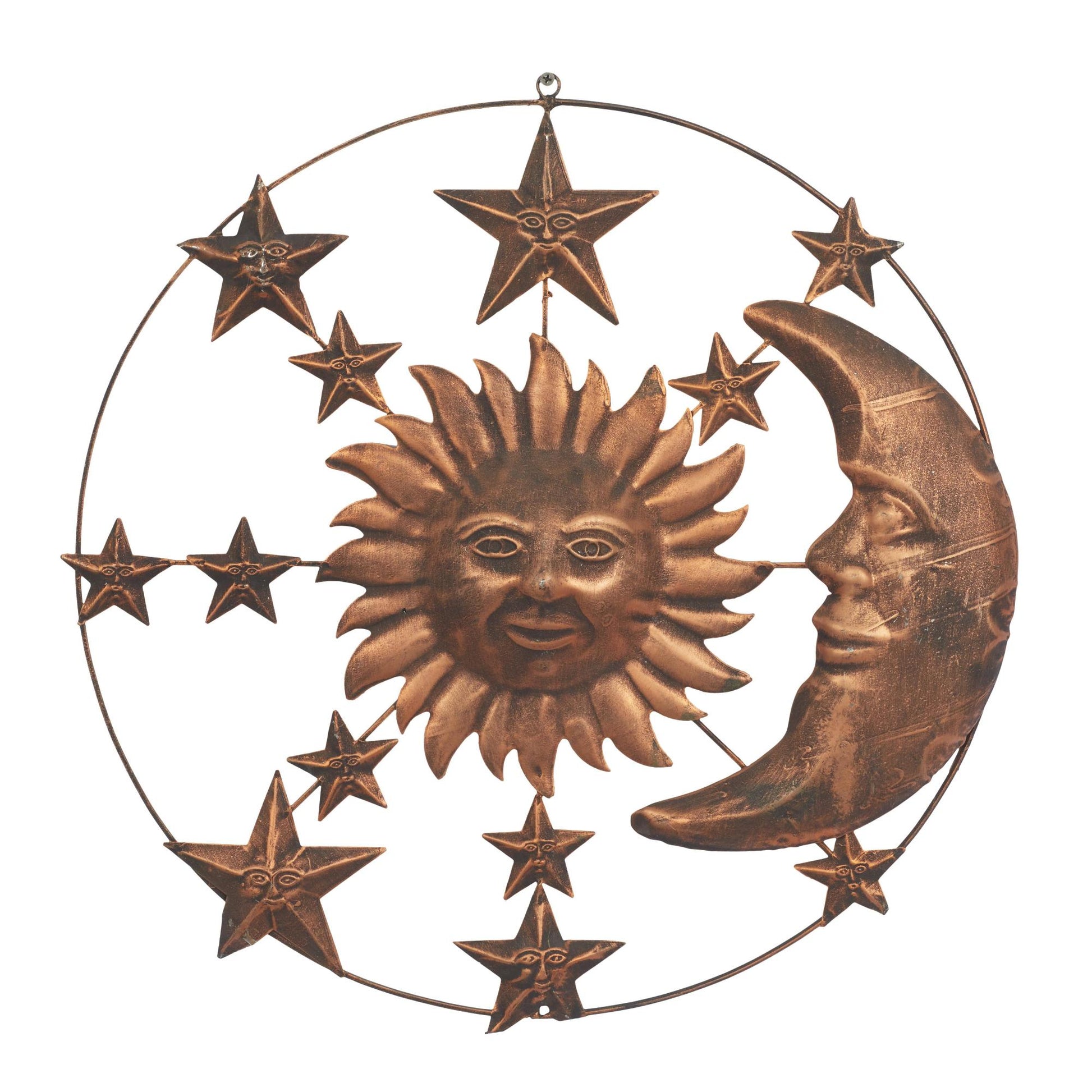 Sun and Moon Bronze Metal Indoor Outdoor Home Wall Decor with Stars