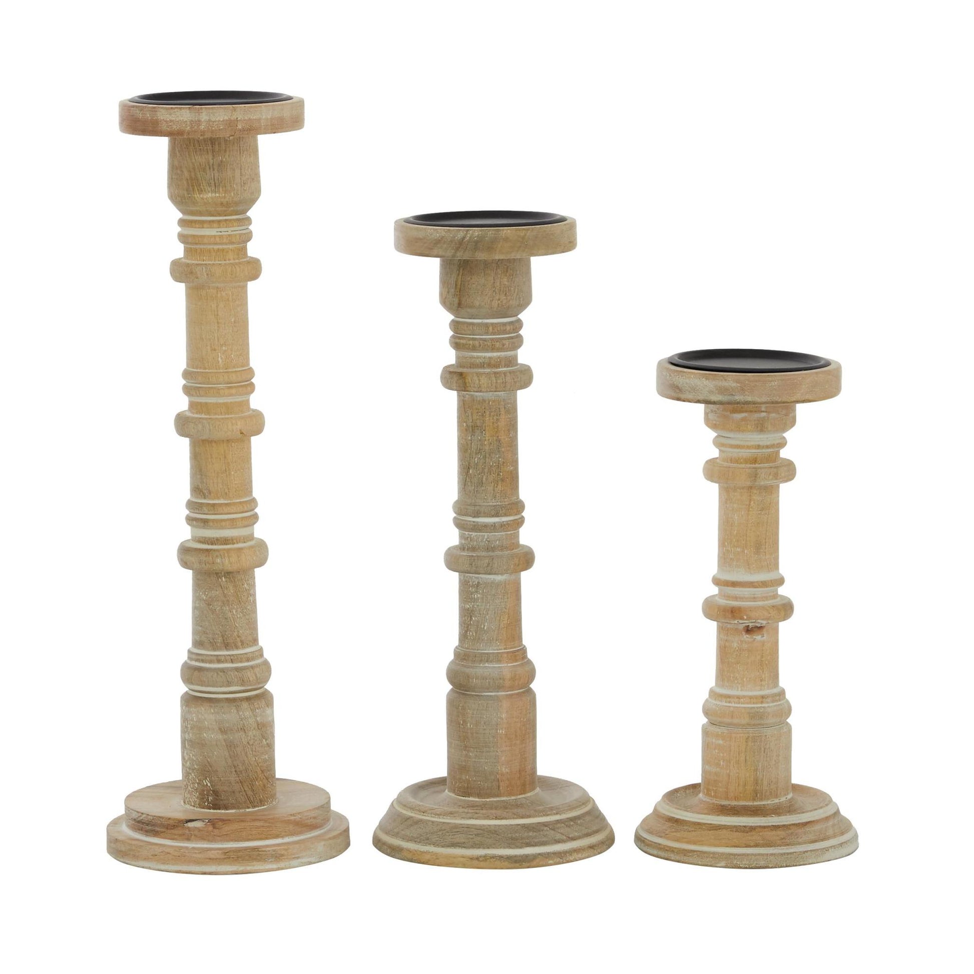 Set of 3 Brown Mango Wood Decorative Candle Holder